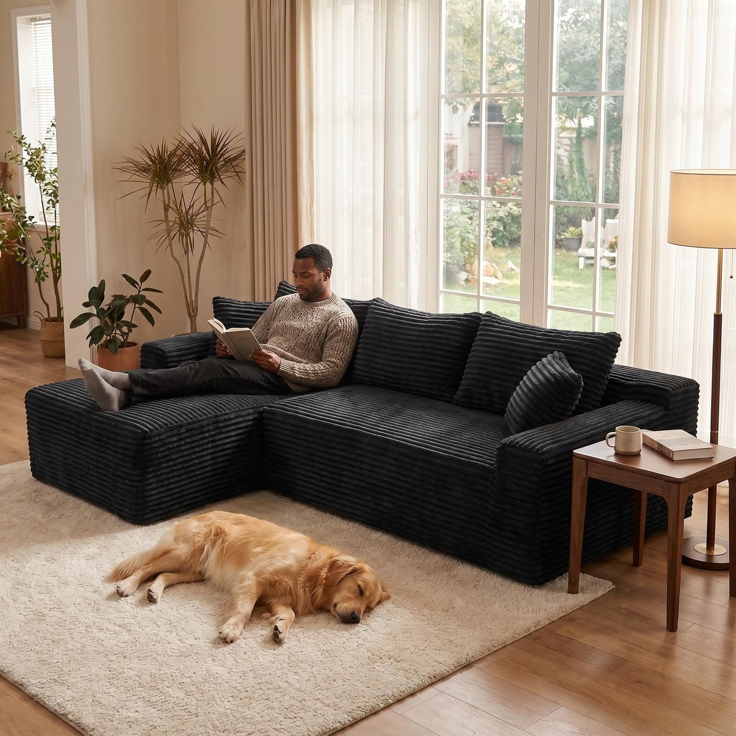 Cloud Modular Sectional Sofa Couch With L-Shape Chaise, Upholstered Couches For Living Room - Black Home Essentials