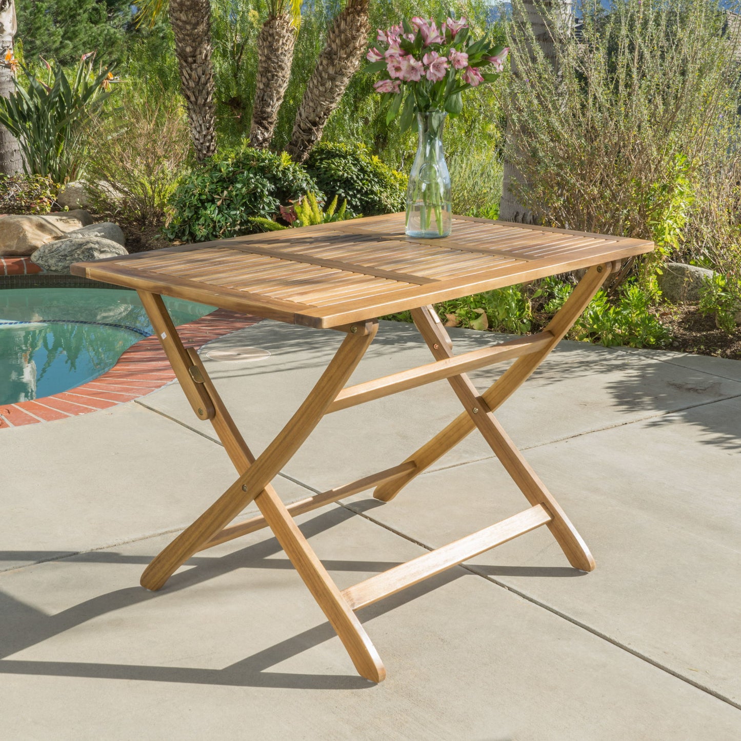 Blissique - Outdoor Foldable Wood Dining Table With Slat Design Noble House