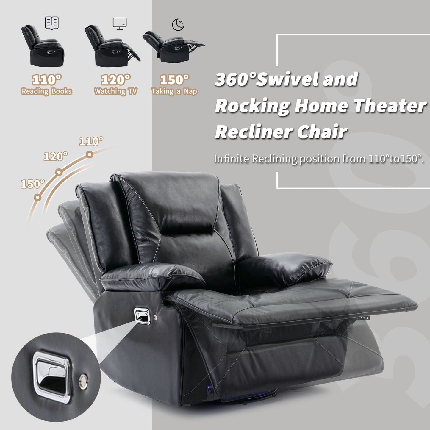 2 Seater Home Theater Recliner Manual Recliner Chair With A LED Light Strip Two Cup Holders And A Storage Box For Living Room Hearth and Haven