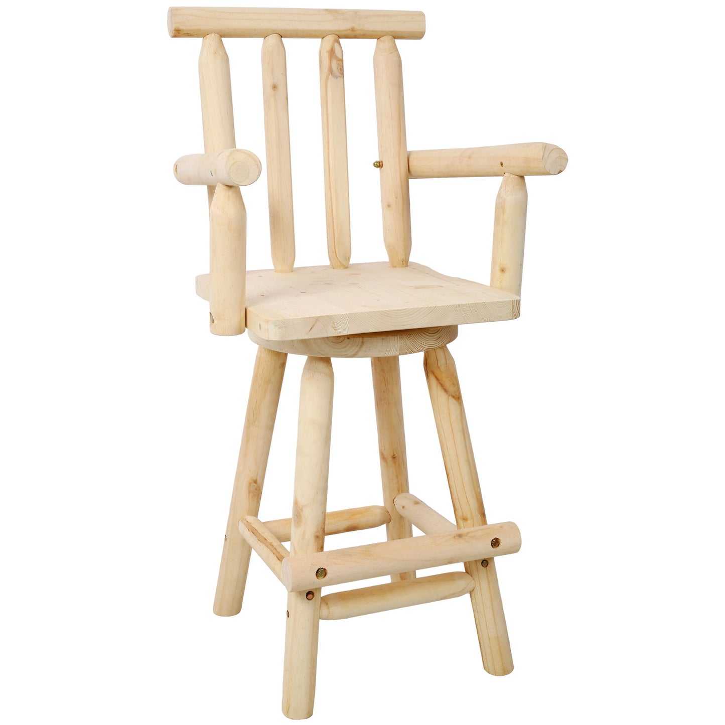 Rustic Bar Stool, Fir Wood Construction, Wide Armrest Home Essentials