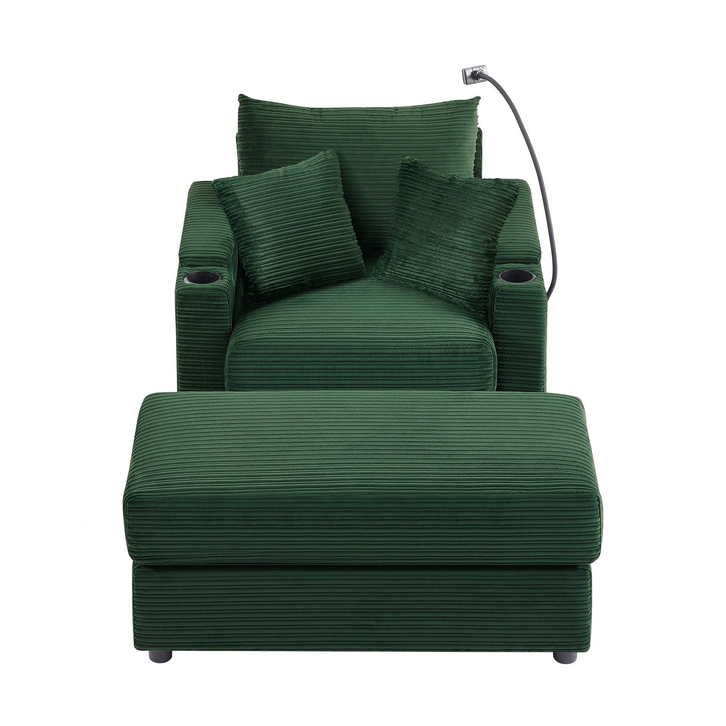 Single Sofa Couch With Storage Space, Movable Ottoman, USB Ports, Cup Holders, Phone Holder Hearth and Haven