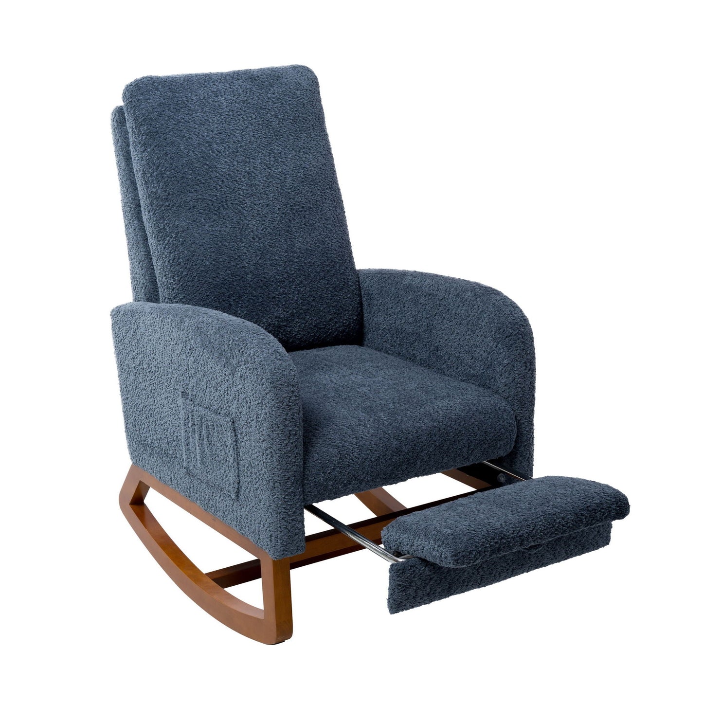 High Back Glider Rocking Chair With Retractable Footrest And Rubber Wood Legs Home Essentials