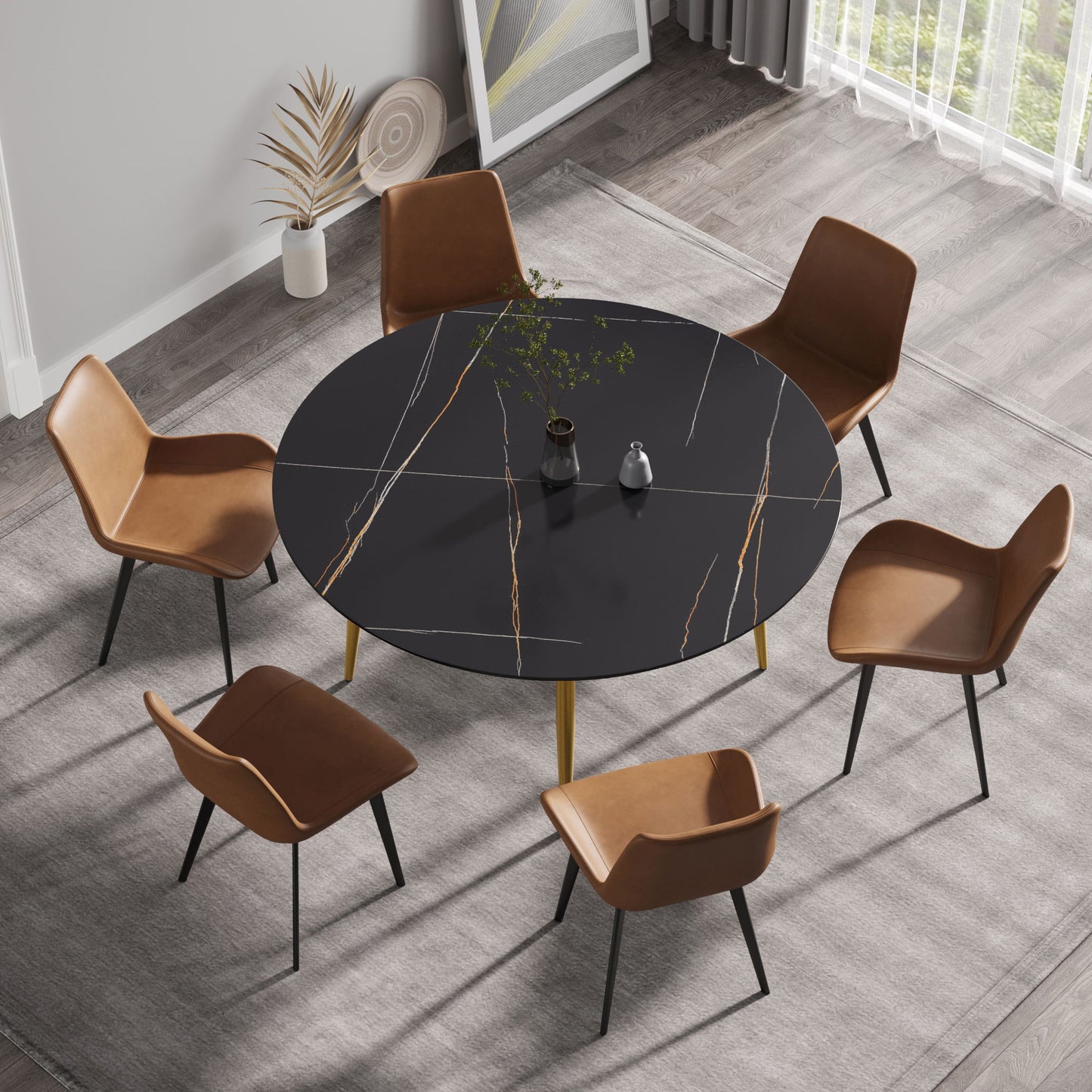 Modern Man-Made Stone Round Dining Table-Position For 6 People Home Essentials