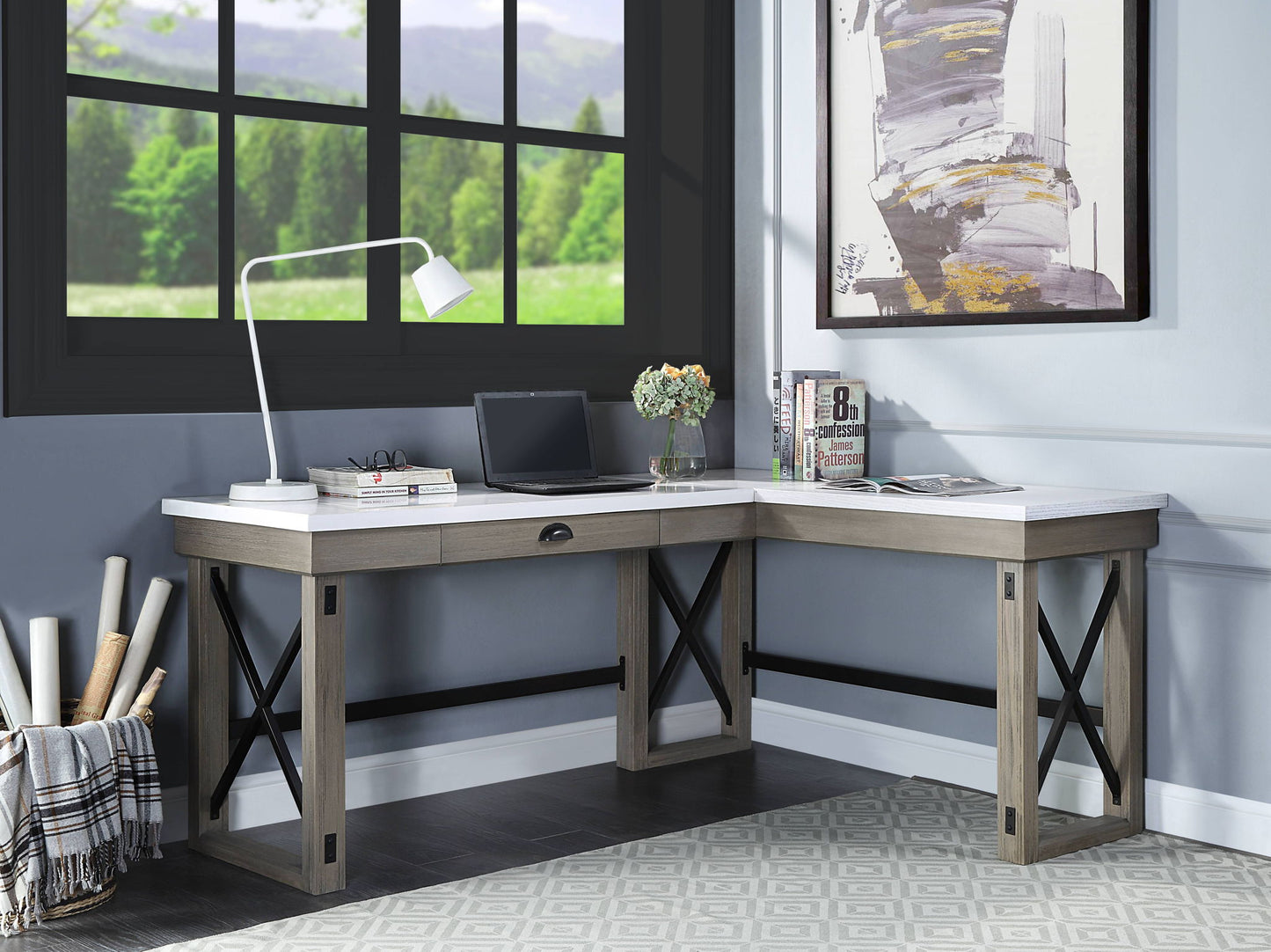 Talmar - Marble Top & Rustic Writing Desk With Lift Top - Oak Acme
