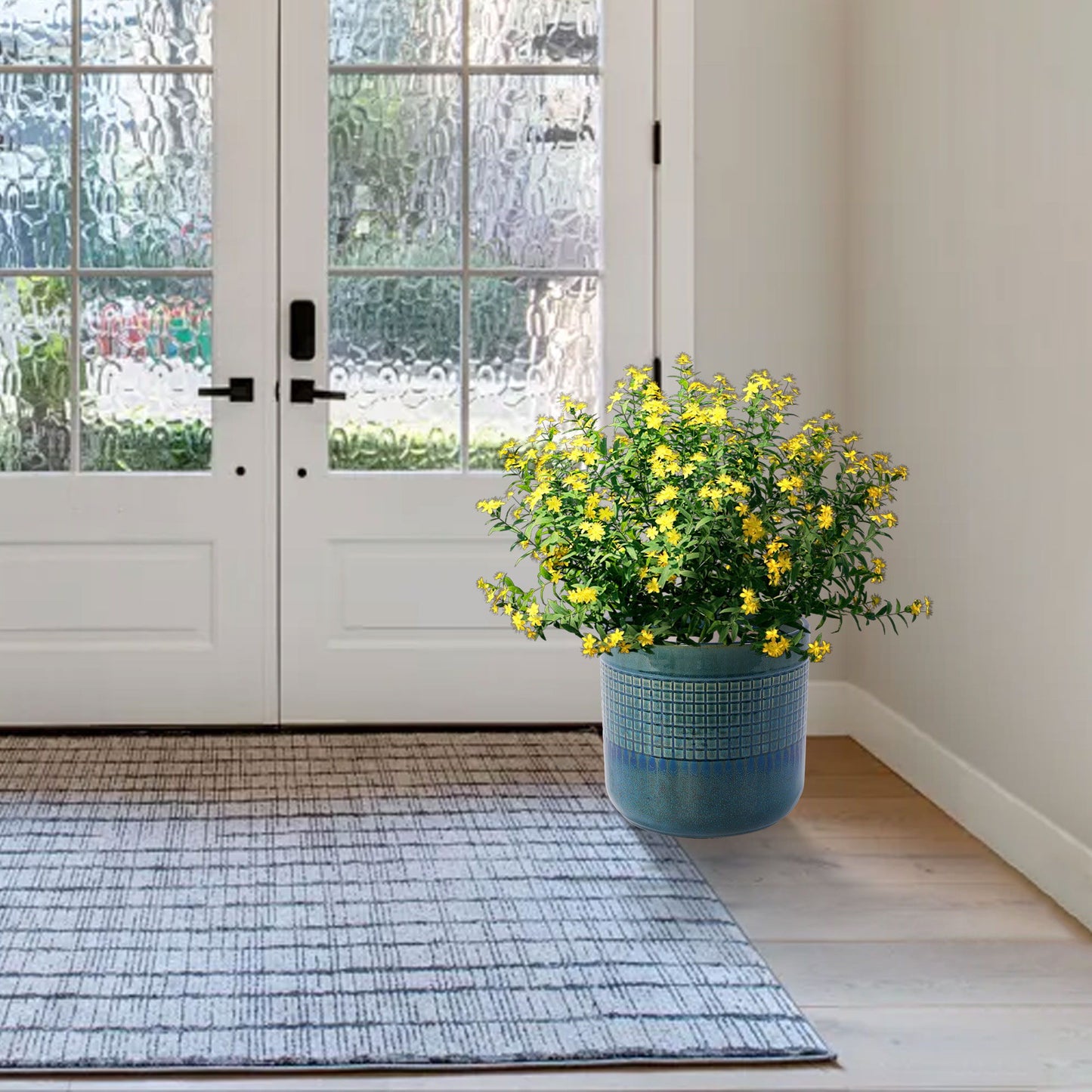 Grid Flowerpot (Set of 3), Planter For Patio, Garden, Windowsill - Blue / Green Daily Nest