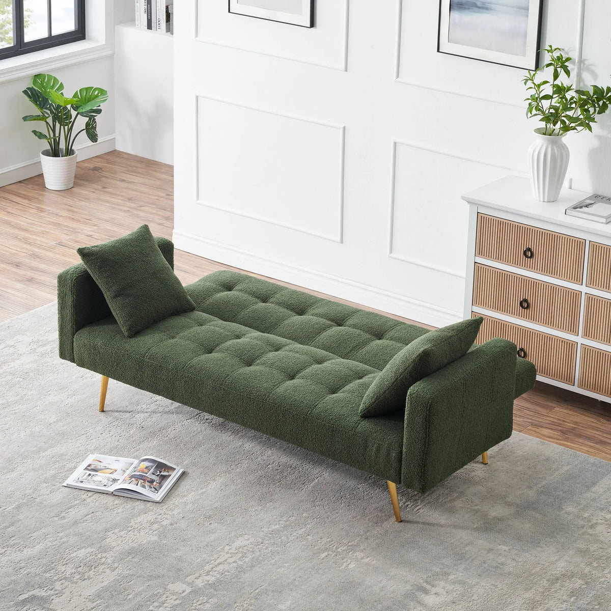 Teddy Fleece Sofa Bed With Luxurious Throw Pillows Home Essentials