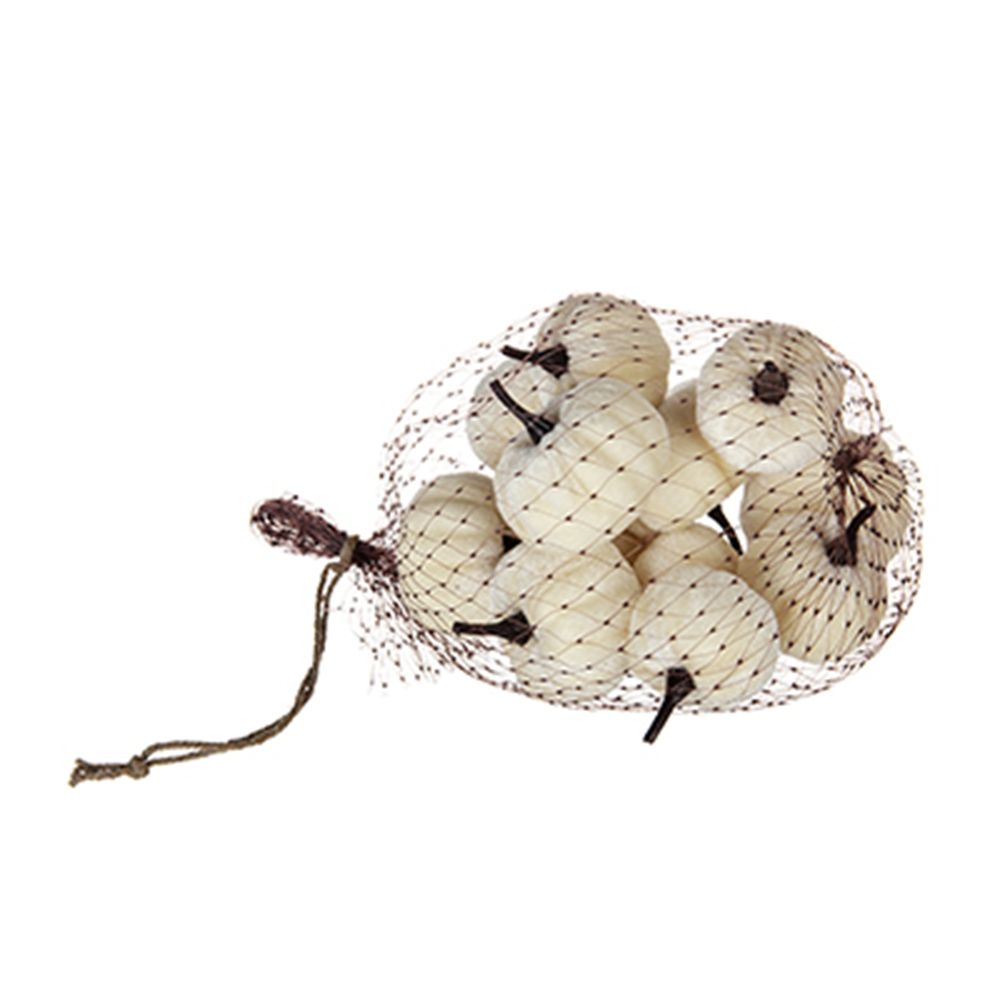 Velvety Pumpkin In Mesh Bag, Bag / 12, For Holiday Harvest Festival Fall Festival & Thanksgiving (Set of 4) - White Daily Nest