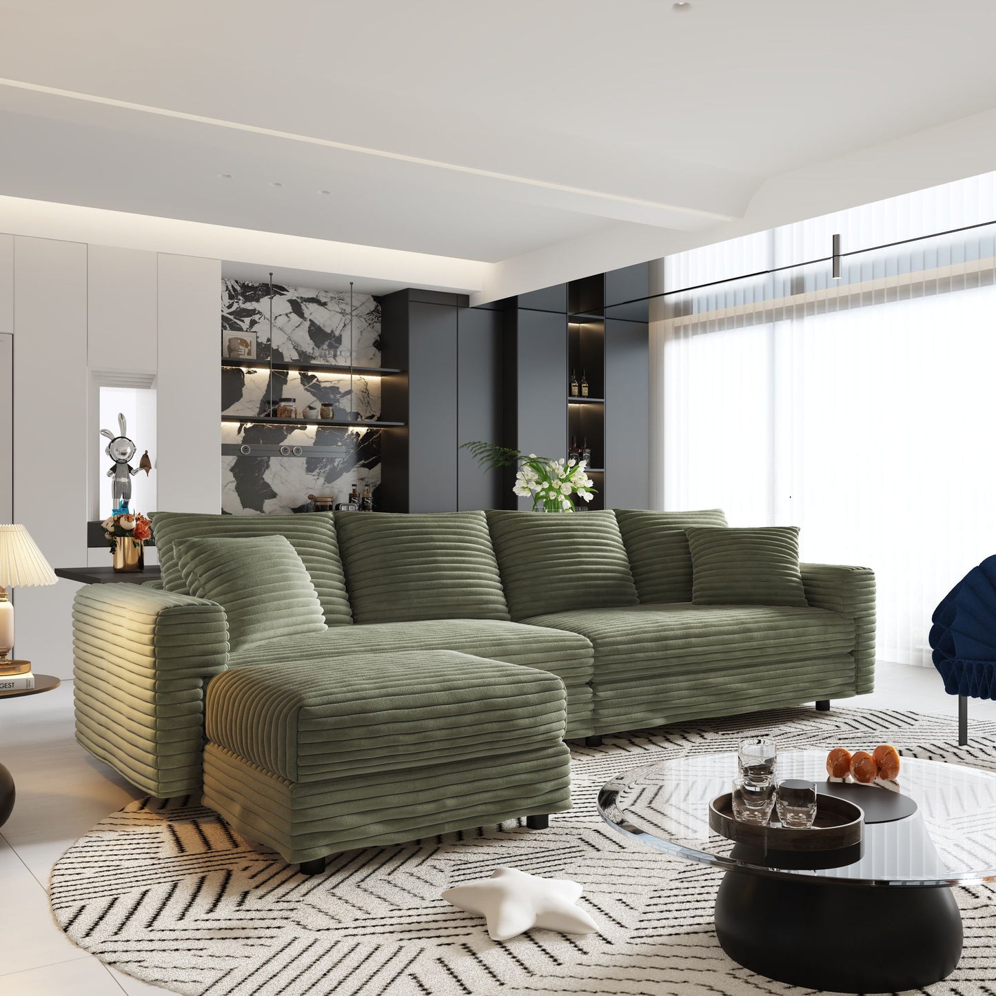 Convertible Deep Seat Sofa With Soft Pillows And Ottomans Home Essentials