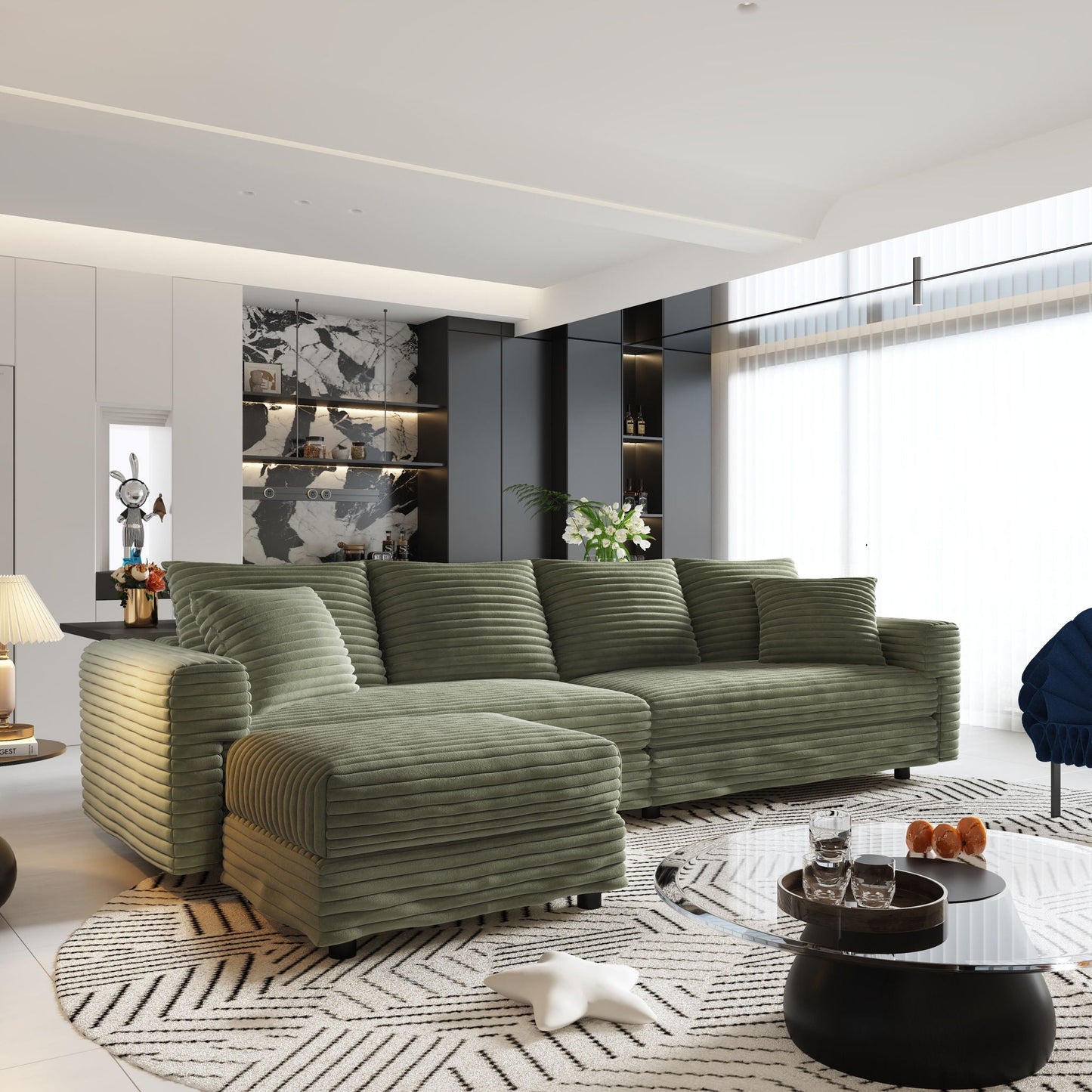 Convertible Deep Seat Sofa With Soft Pillows And Ottomans Home Essentials