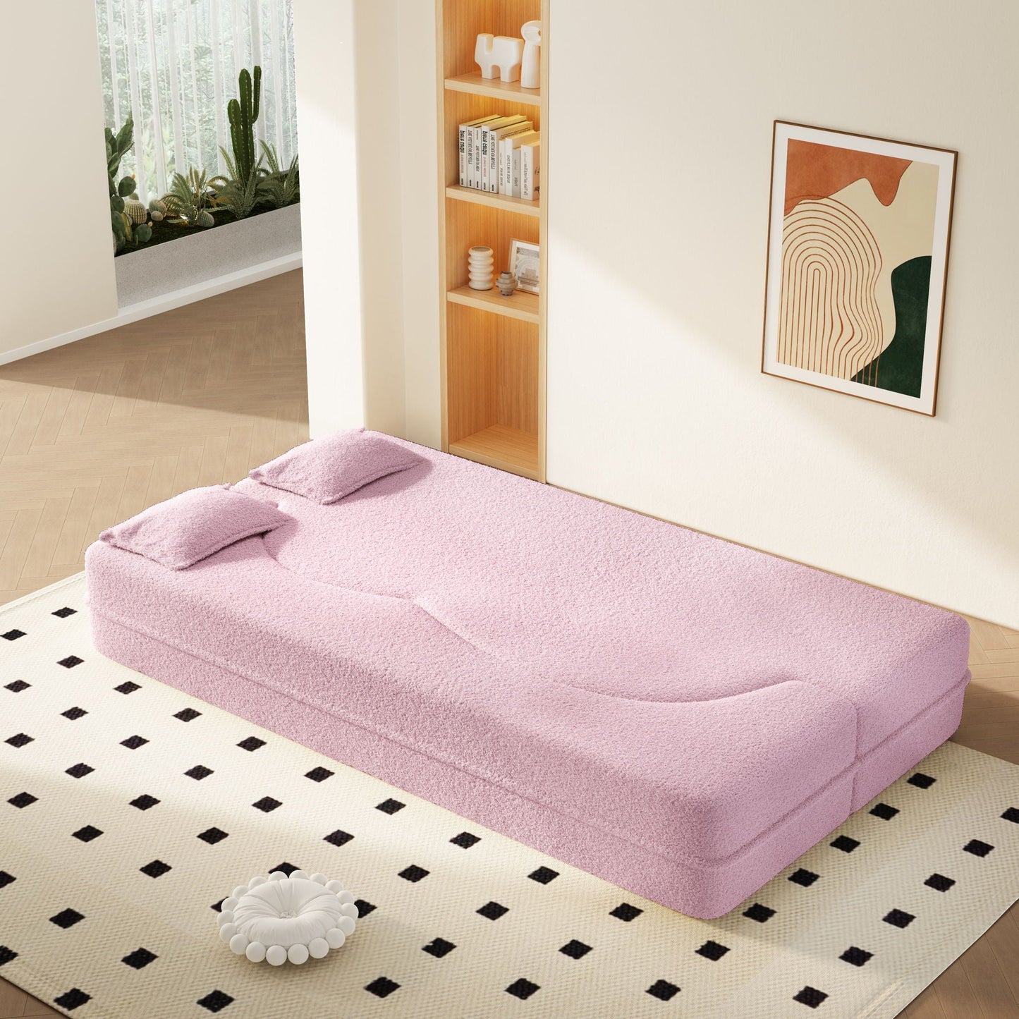 Modern Floor Sleeper Sofa Bed With 2 Pillows, Convertible Twin Size Folding Mattress For Living Room Home Essentials