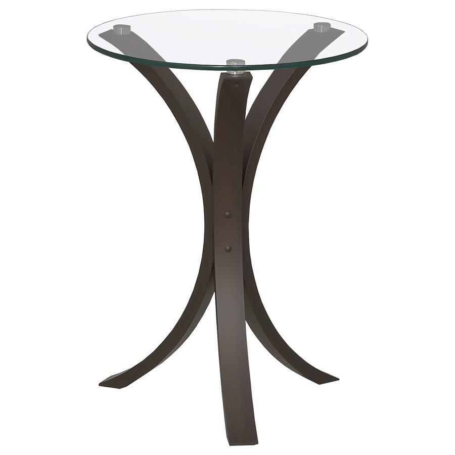 Edgar - Round Glass Top Accent Side Table - Cappuccino CoasterEveryday