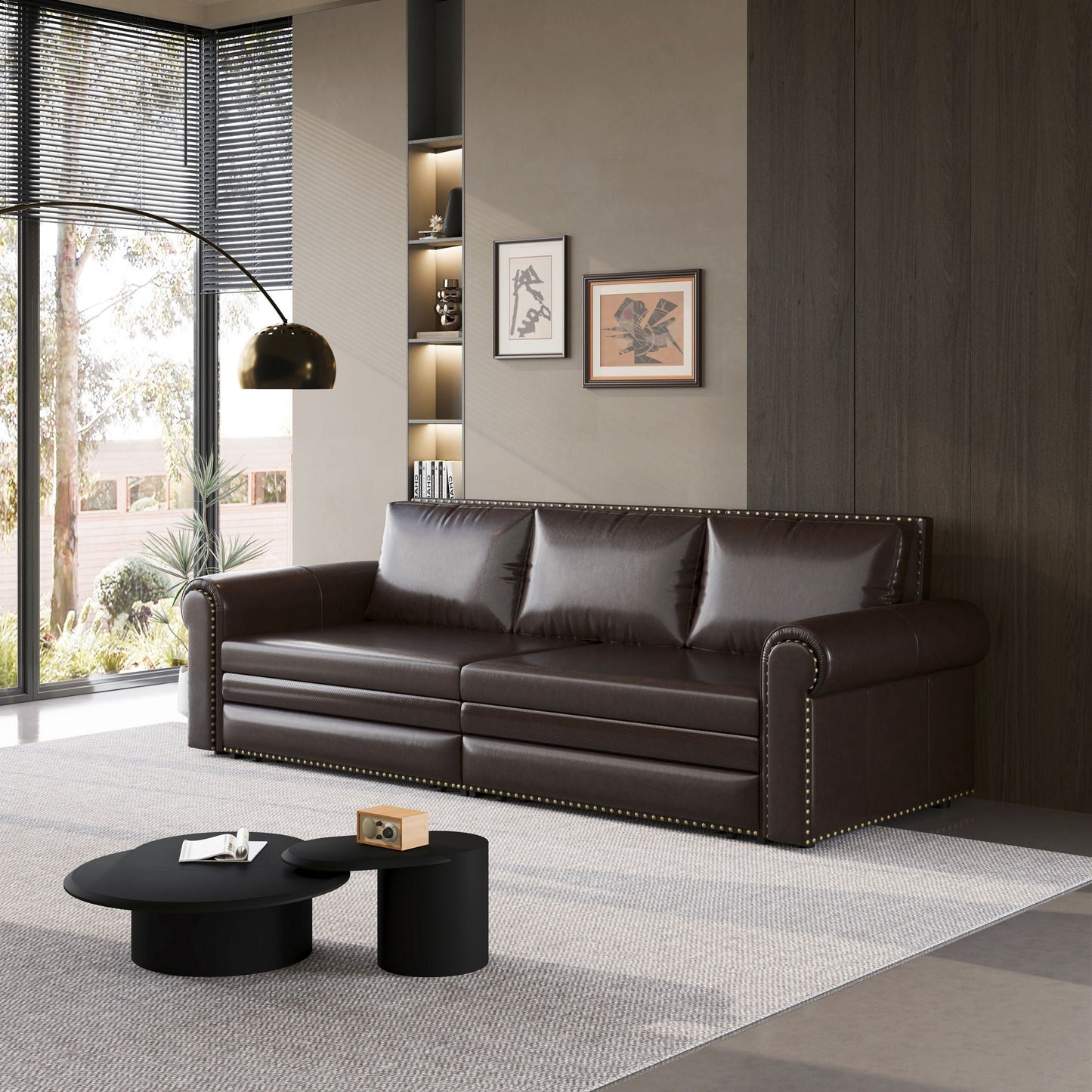 3 In 1 Convertible Sleeper Sofa With Nailhead Trim & Rolled Arm Home Essentials