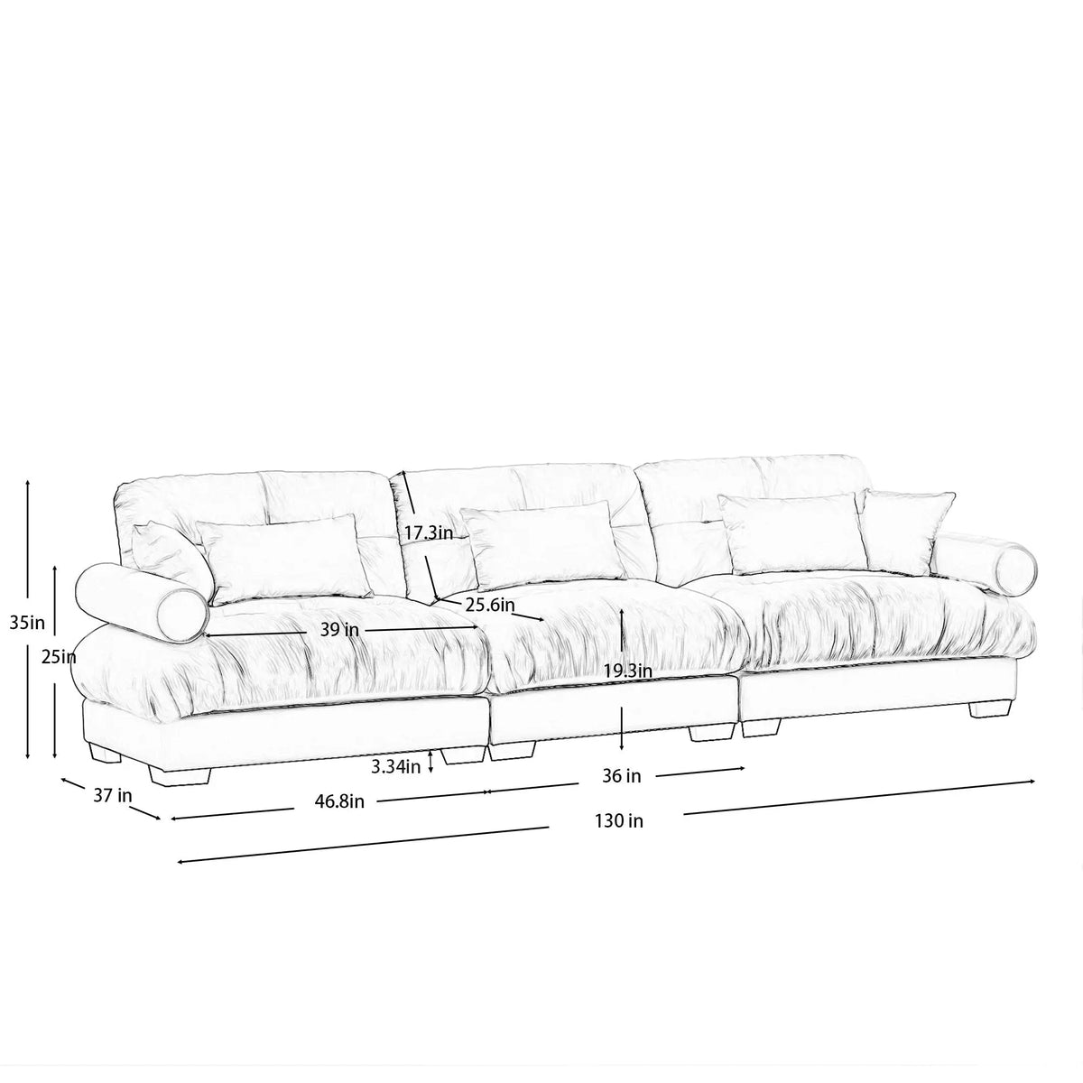 Modern Oversize Sofa With Cloud Like Comfort, Featuring Waist And Throw Pillows Home Essentials