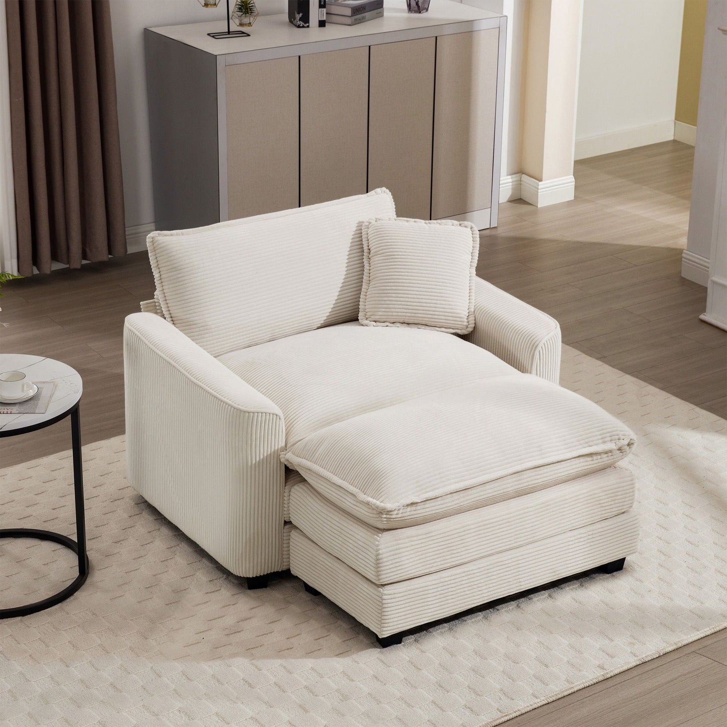 Classic Modern Comfortable Single Chair Deep Seat Sofa With Footstool Home Essentials