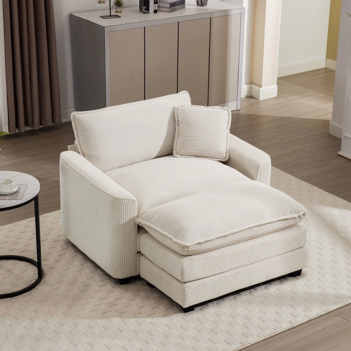 Classic Modern Comfortable Single Chair Deep Seat Sofa With Footstool Home Essentials