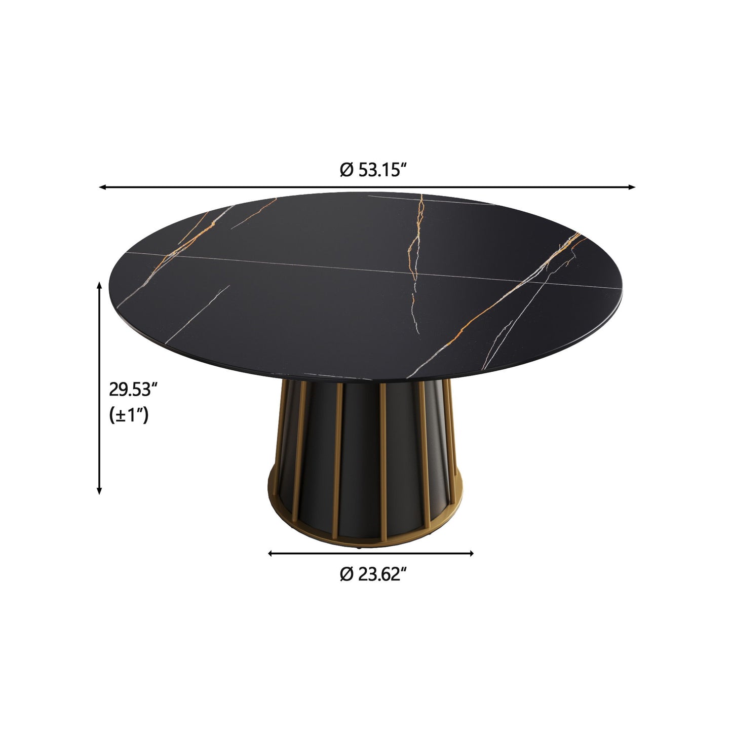 Modern Artificial Stone Round Metal Iron Base Dining Table, Can Accommodate 6 People (Not Including Chairs.) - Black Home Essentials