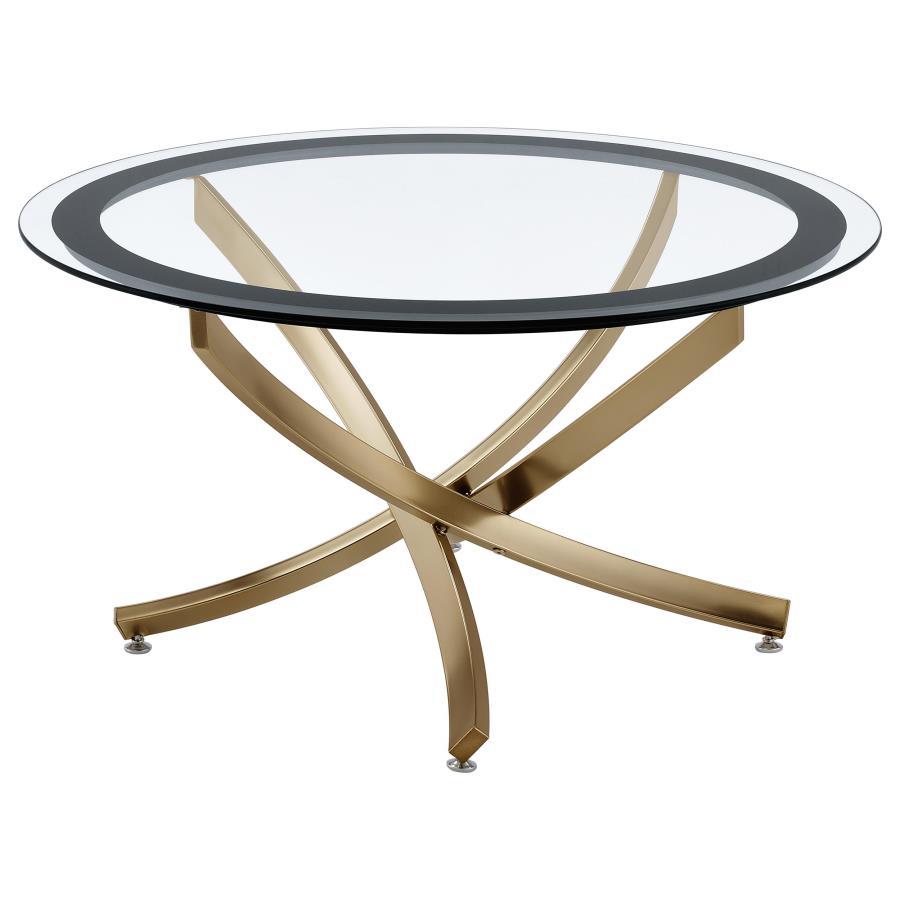 Brooke - Round Glass Top Coffee Table Metal Base CoasterEssence