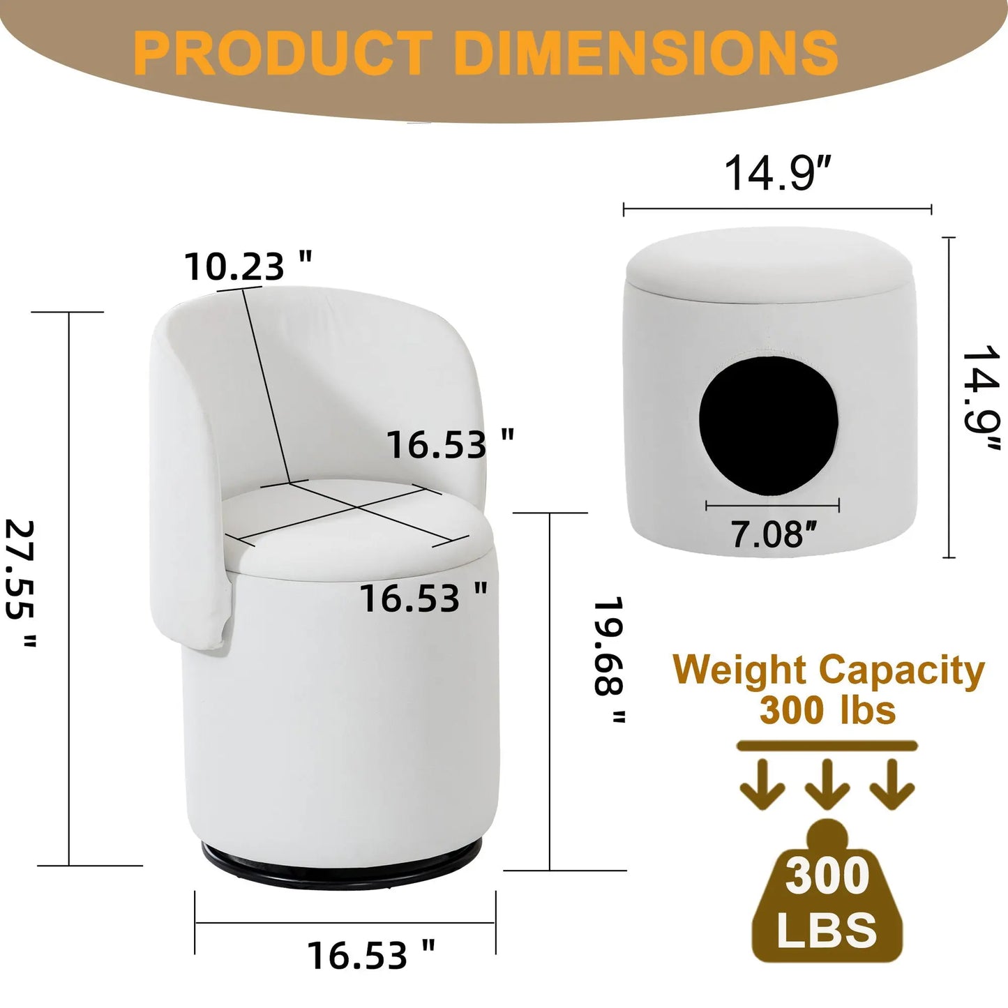 Barrel Chair With Built In Storage, 360° Swivel - Beige Home Essentials
