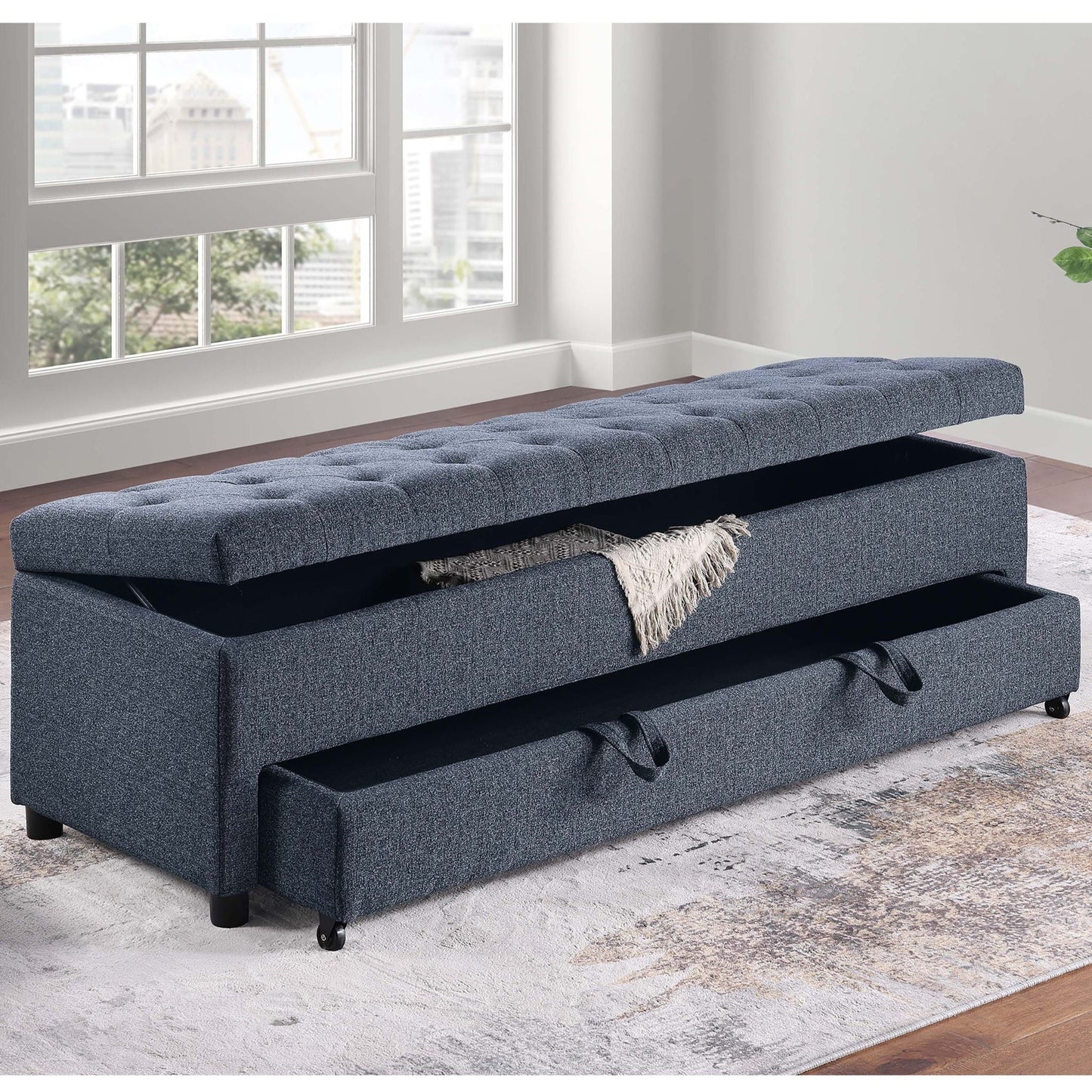 Storage Ottoman With Tufted Seat And Underseat Drawer Home Essentials