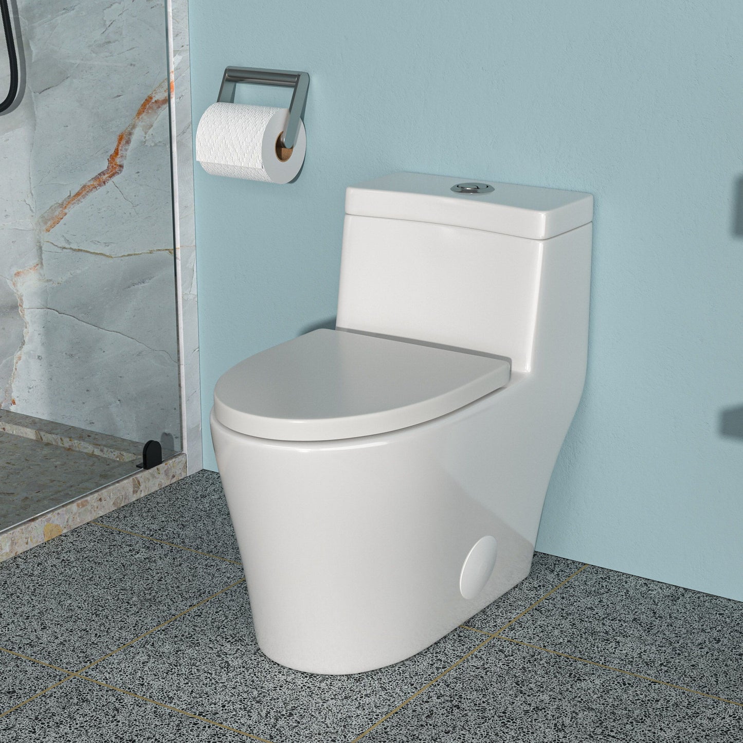 1 Piece Toilet, Dual Flush, Soft Closing Seat - White Daily Nest