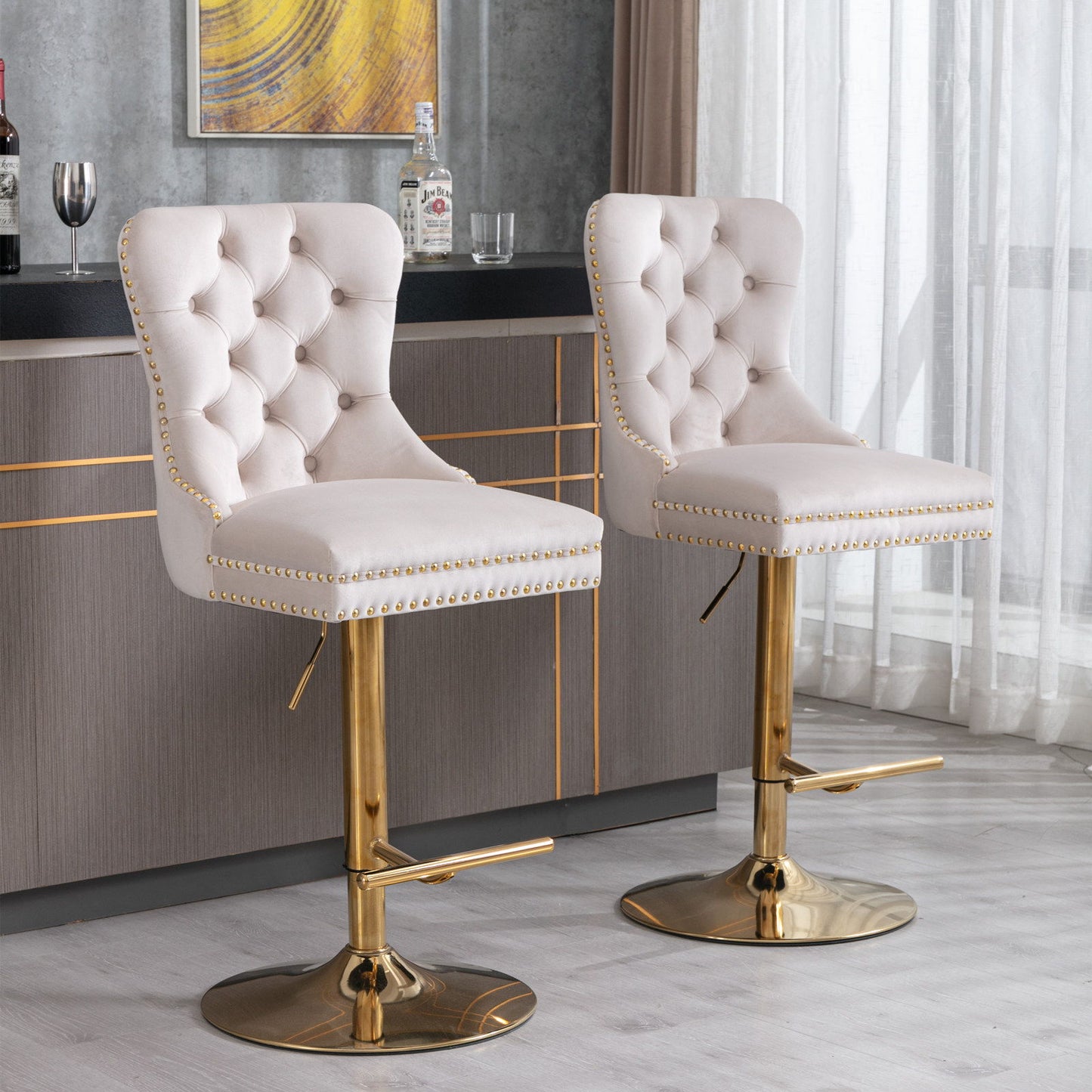 Thick Golden Swivel Velvet Barstools Adjusatble Seat Height From 25-33", Modern Upholstered Bar Stools With Backs Comfortable Tufted For Home Pub And Kitchen Island (Set of 2) Home Essentials