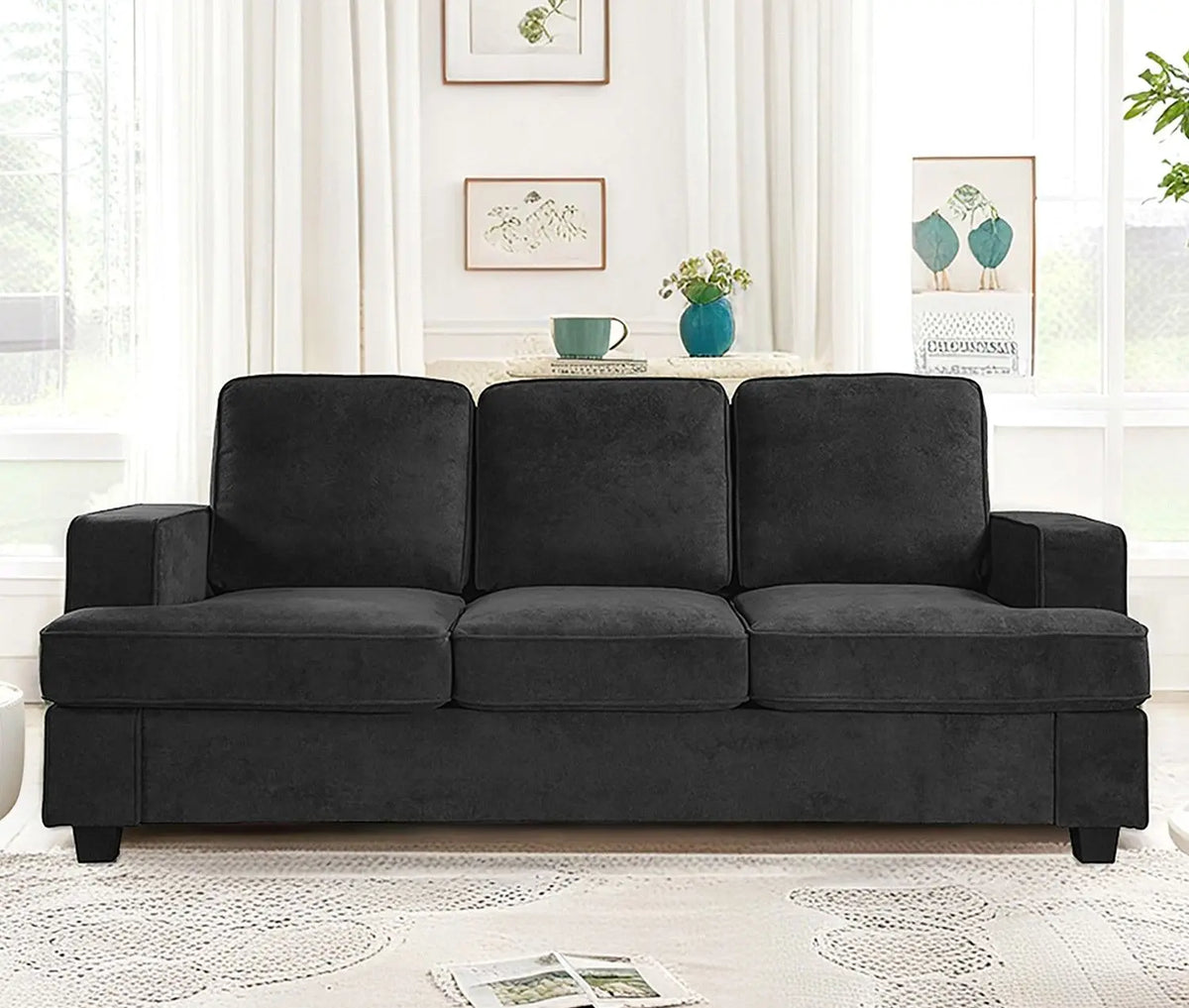 Modern Sofa, Comfortable 3 Seater Couch With Deep Seating, Loose Back Cushions, Wide Arms US Pride
