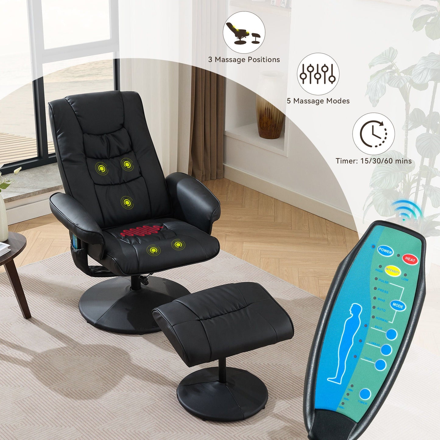 Recliner Chair With Ottoman, 360° Swivel Massage Lounge Chair With 5-Point Vibration & Heated Seat Home Essentials