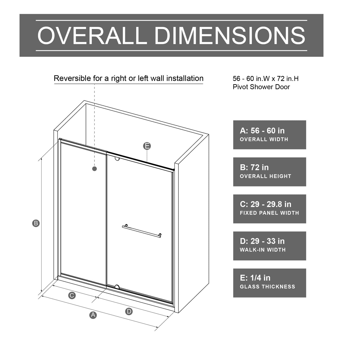 Pivot Shower Door With Handle, 1 / 4" Thick - Chrome Daily Nest