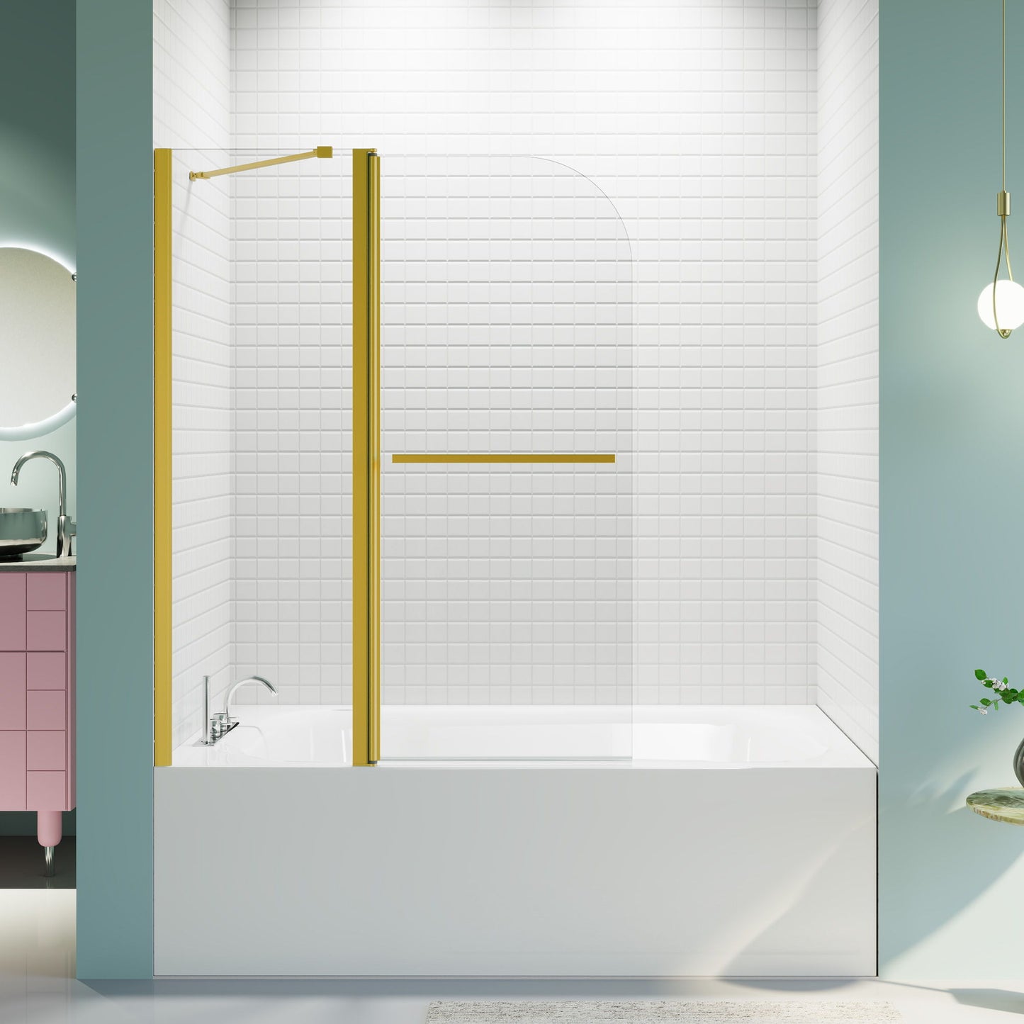 Frameless Folding Shower Doors For Bathtub With Pivot Tub Glass Door, 1 / 4" Tempered Glass Daily Nest