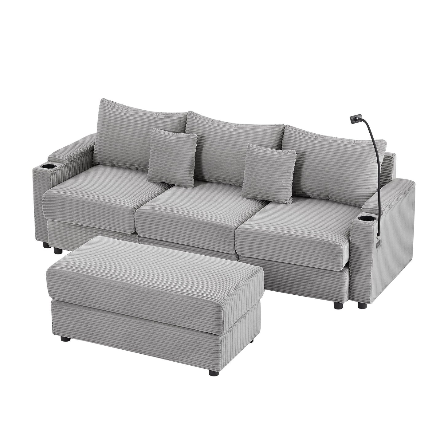 Modern Style Loveseat Sofa Sectional Sofa Couch With Storage Space, A Movable Ottoman, Two USB Ports, Two Cup Holders, A Phone Holder For Living Room Hearth and Haven