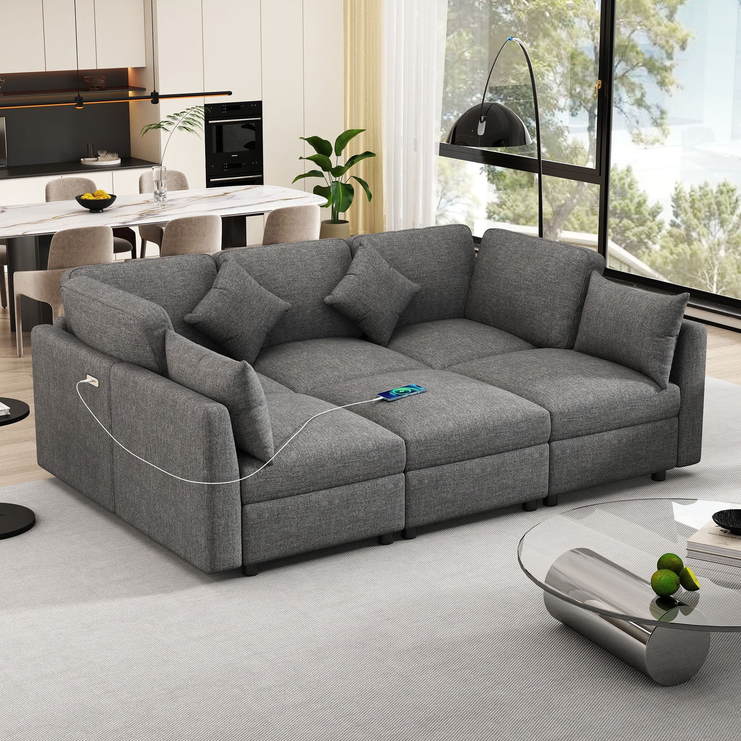 Sectional Sofa Modular U-Shaped With Ottoman & USB Ports Hearth and Haven