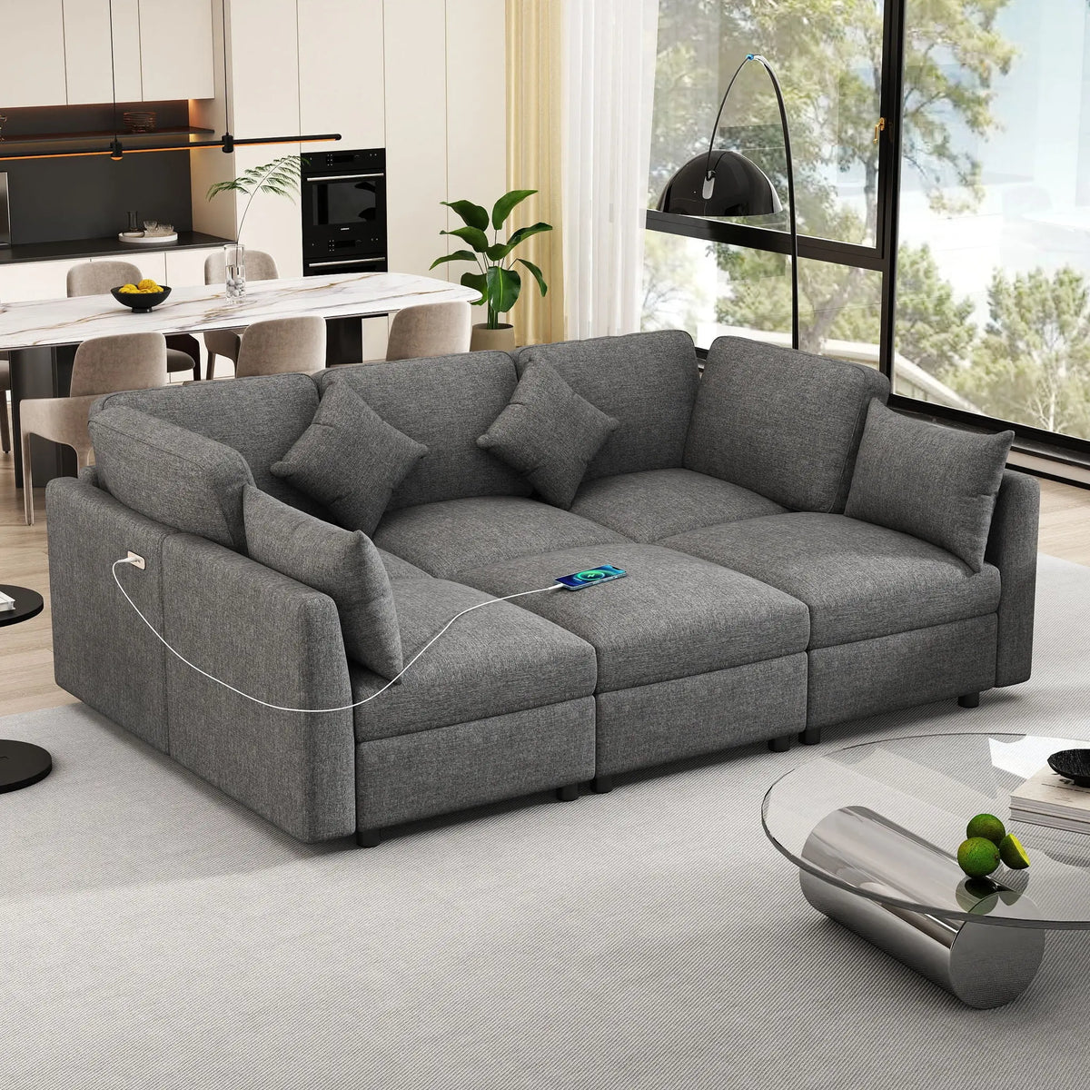 Sectional Sofa Modular U-Shaped With Ottoman & USB Ports Hearth and Haven