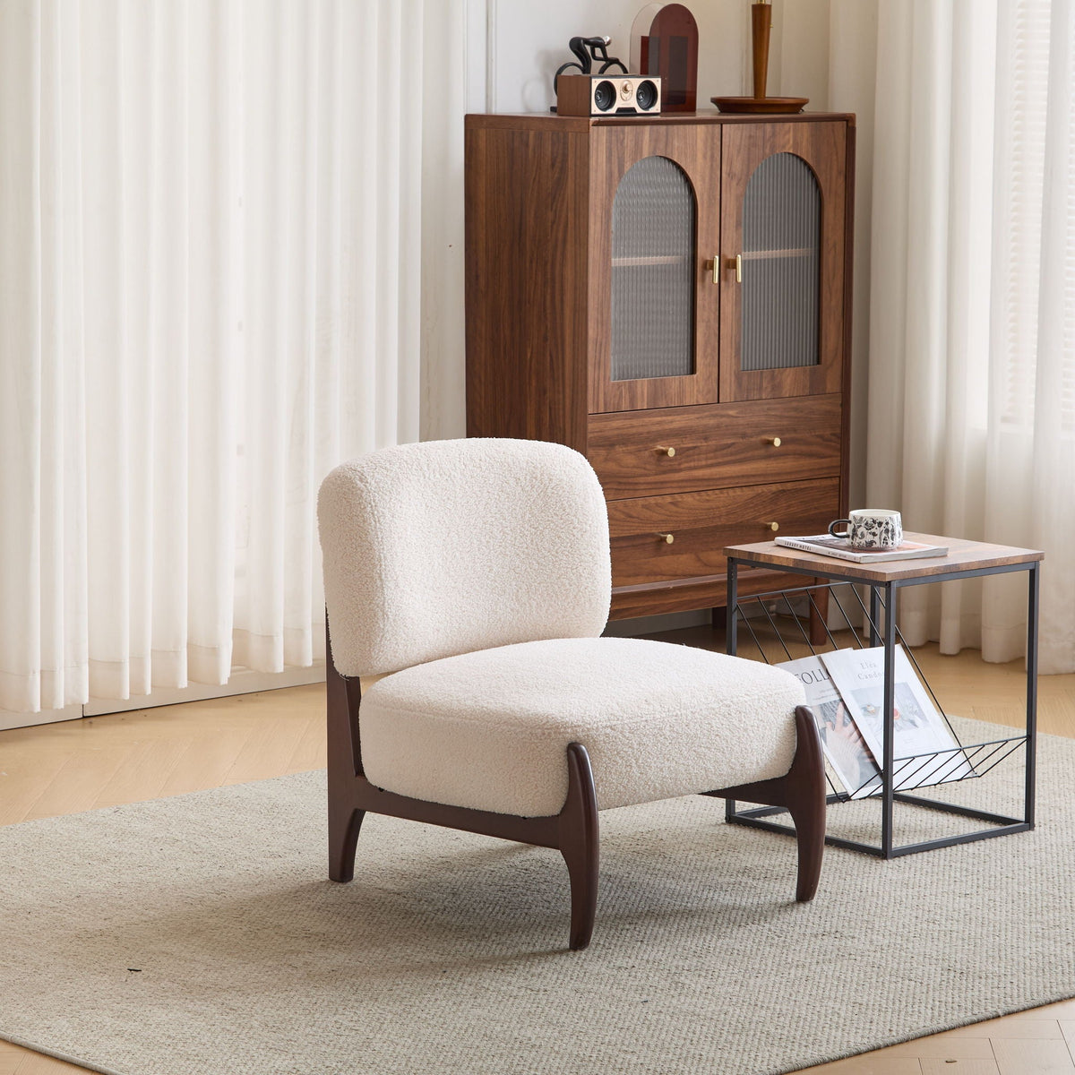 Modern Boucle Lounge Chair With Solid Wood Fram Noble House