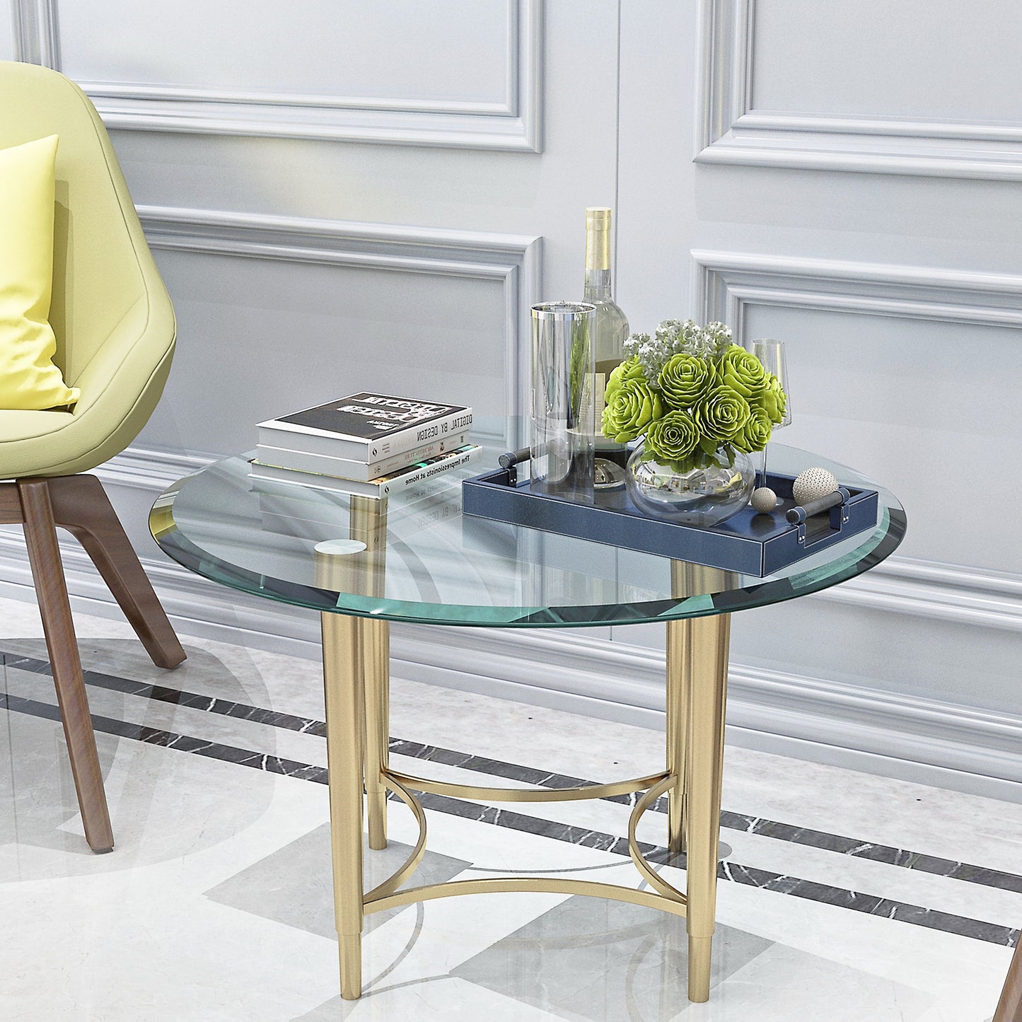 28" Round Tempered Glass Table Top Clear Glass Thick Beveled Polished Edge Home Essentials
