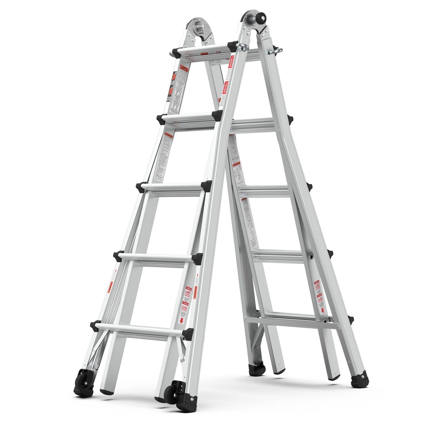 22' Aluminum Multi-Position Ladder With Wheels, 300 Lbs Weight Rating - Metallic Gray Daily Nest