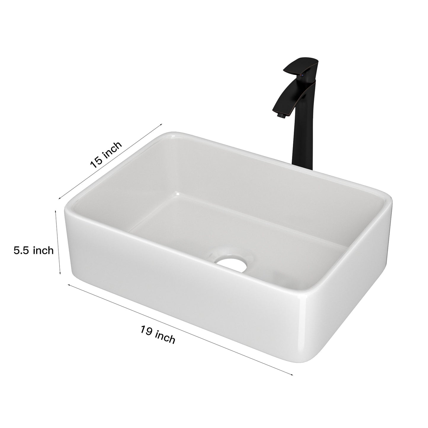 Above Porcelain Vessel Vanity Sink And Faucet Combo, 19" X 15" - White Daily Nest