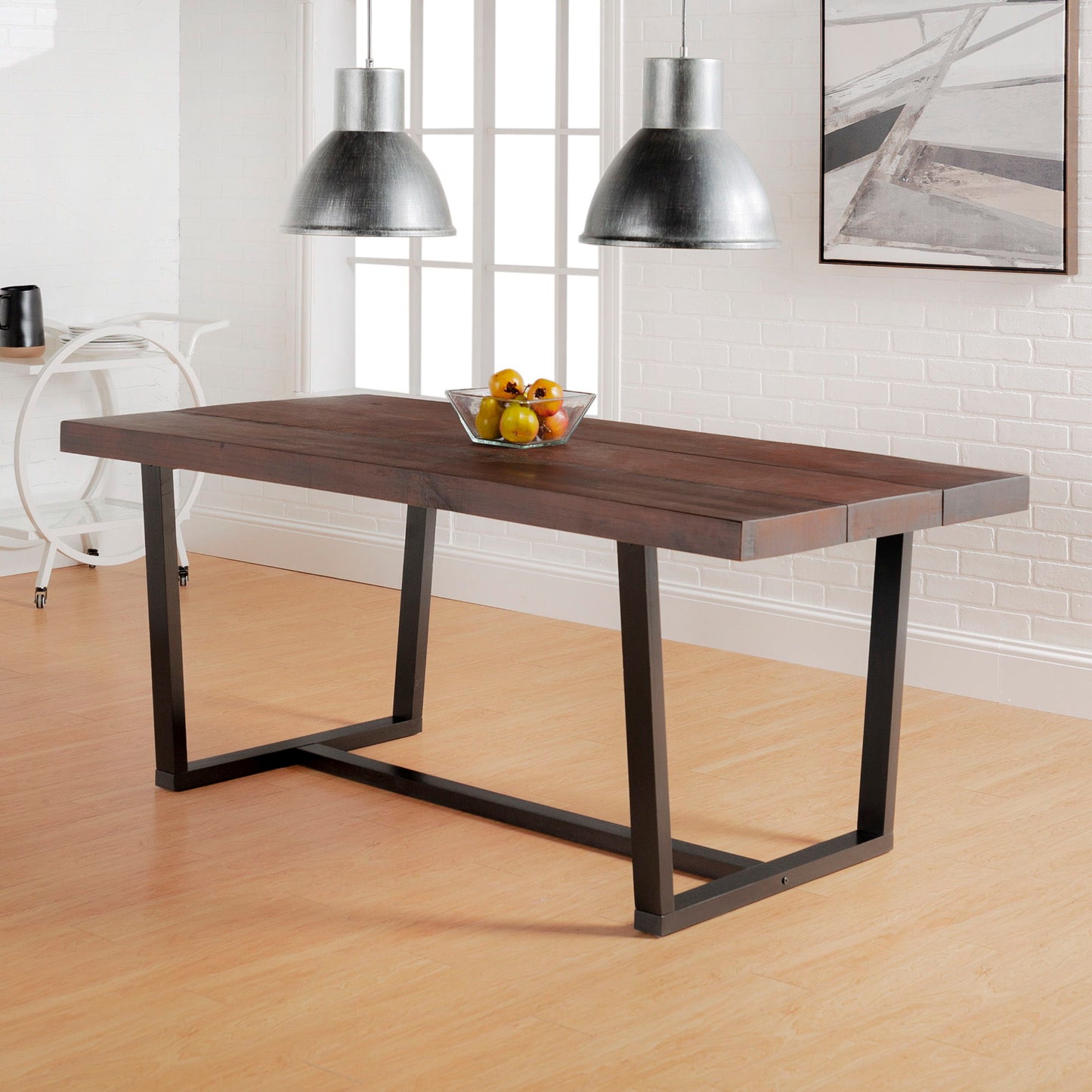Modern Distressed Solid Wood And Metal Open Frame Dining Table Walker Edison