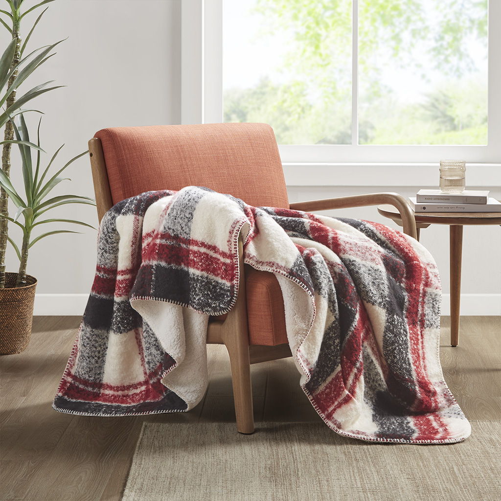 Bloomington - Faux Mohair to Sherpa Throw - Red Woolrich