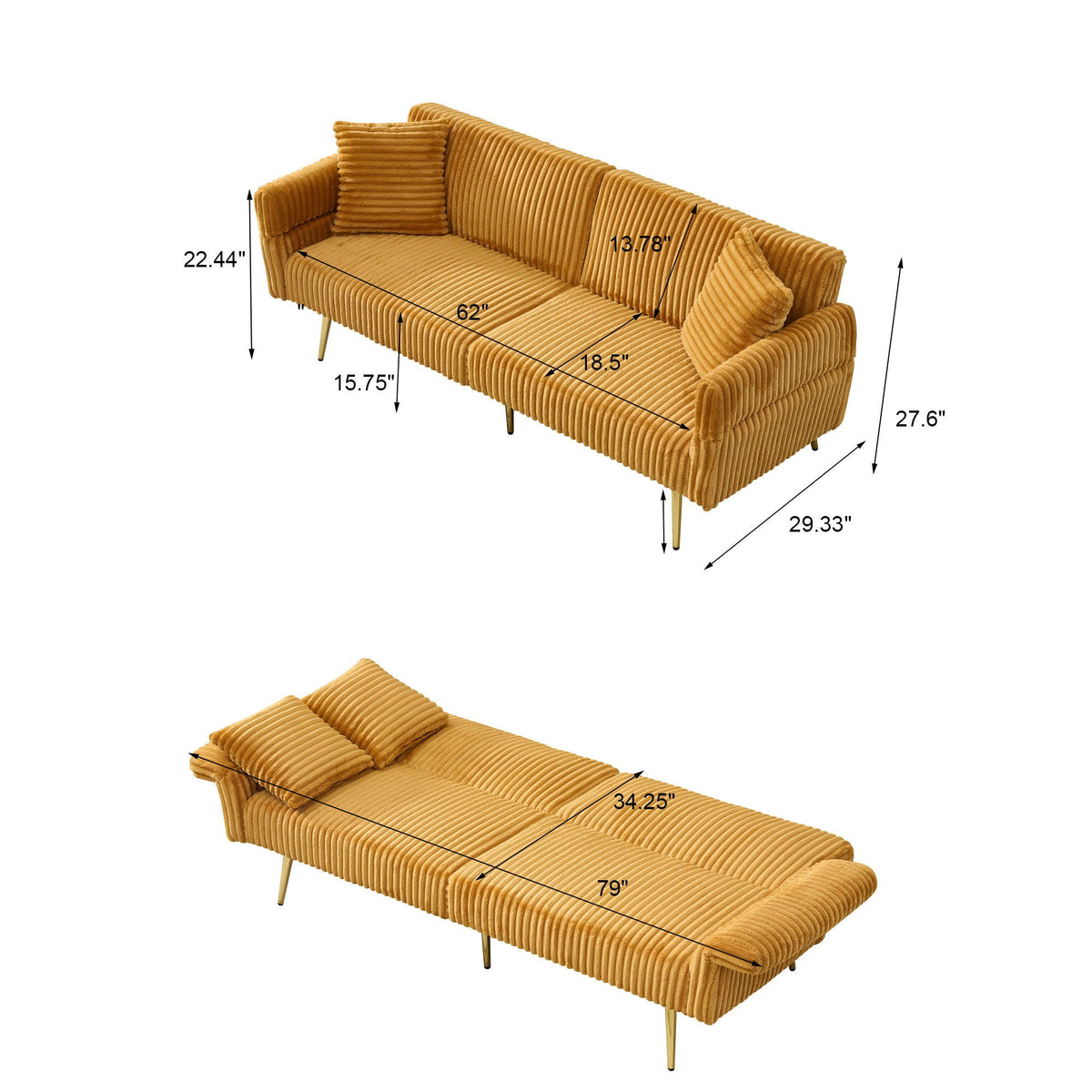 Luxury Foldable Double Sofa Bed With Folding Armrests Home Essentials