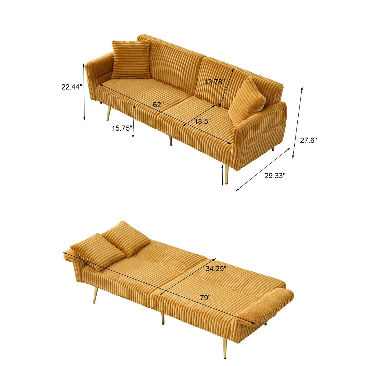 Luxury Corduroy Foldable Double Sofa Bed With Folding Armrests Home Essentials