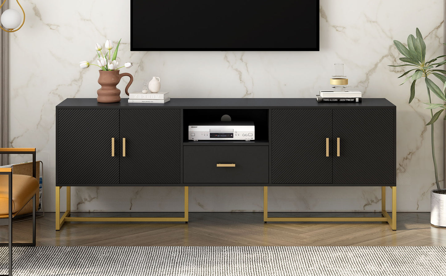 TV Cabinet With 1 Drawer, 2 Cabinets, Handles And Anti-Tip Device Hearth and Haven