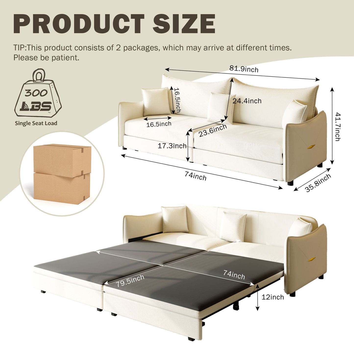 King Pull Out Sofa Bed, 3-In-1 Convertible Bed With 3 Pillows Home Essentials