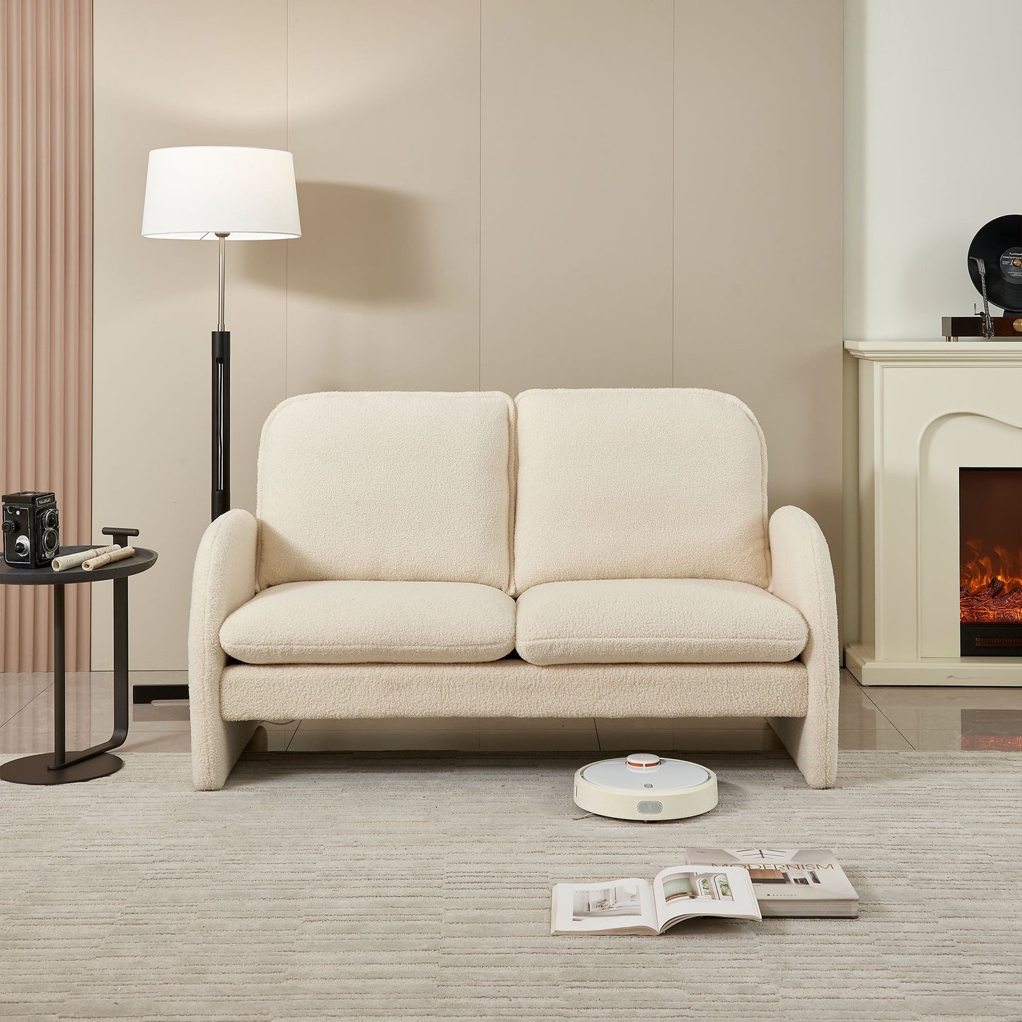 Loveseat Sofa Small Couch For Living Room, Sherpa Fabric Upholstered Loveseat Sofa Couch, Small Loveseat Sofa For Apartment, Bedroom Home Essentials