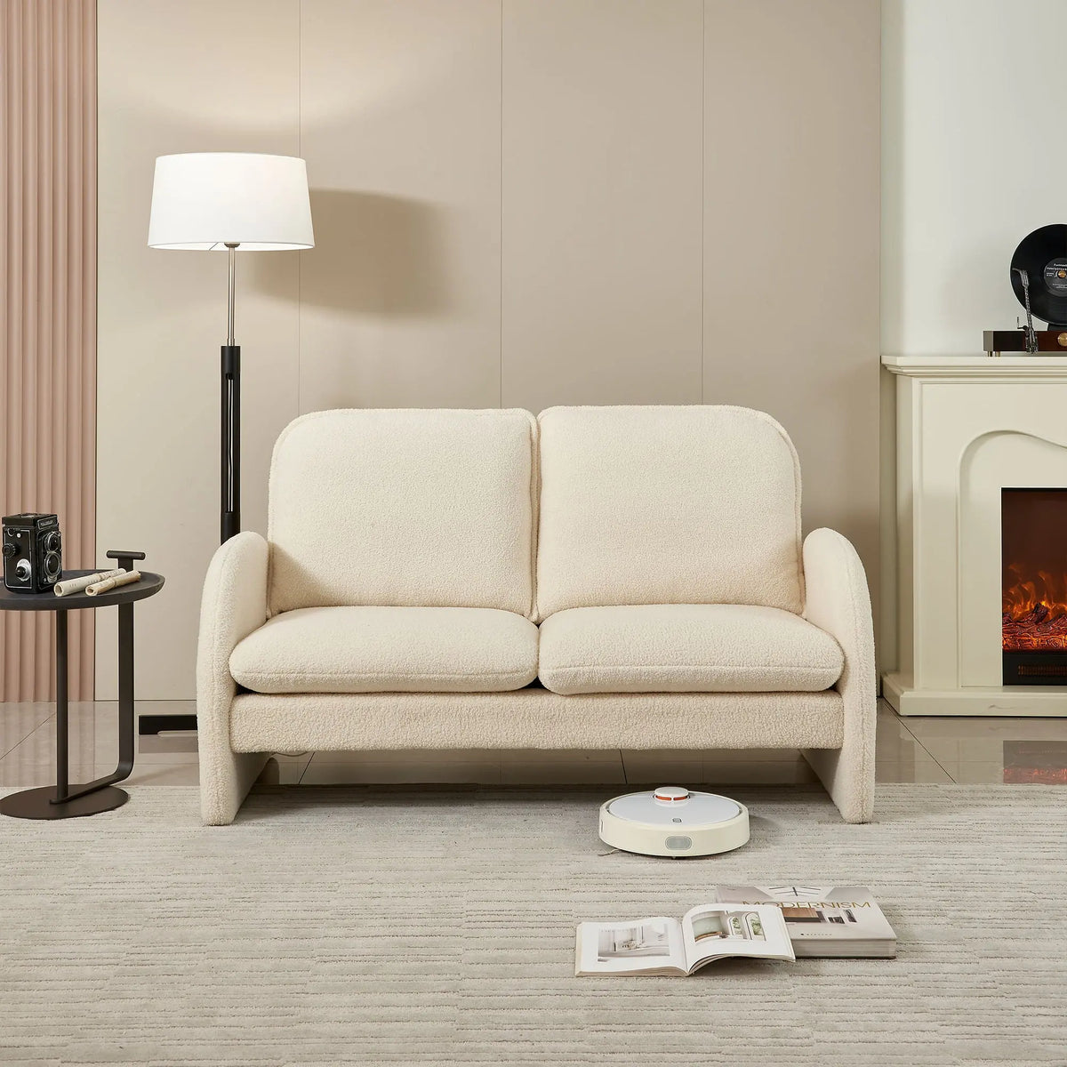 Loveseat Sofa Small Couch For Living Room, Sherpa Fabric Upholstered Loveseat Sofa Couch, Small Loveseat Sofa For Apartment, Bedroom Home Essentials