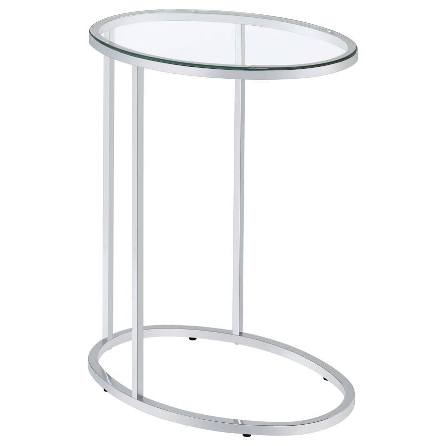 Kyle - Oval Glass Top C-Shaped Sofa Side Table - Chrome CoasterEveryday