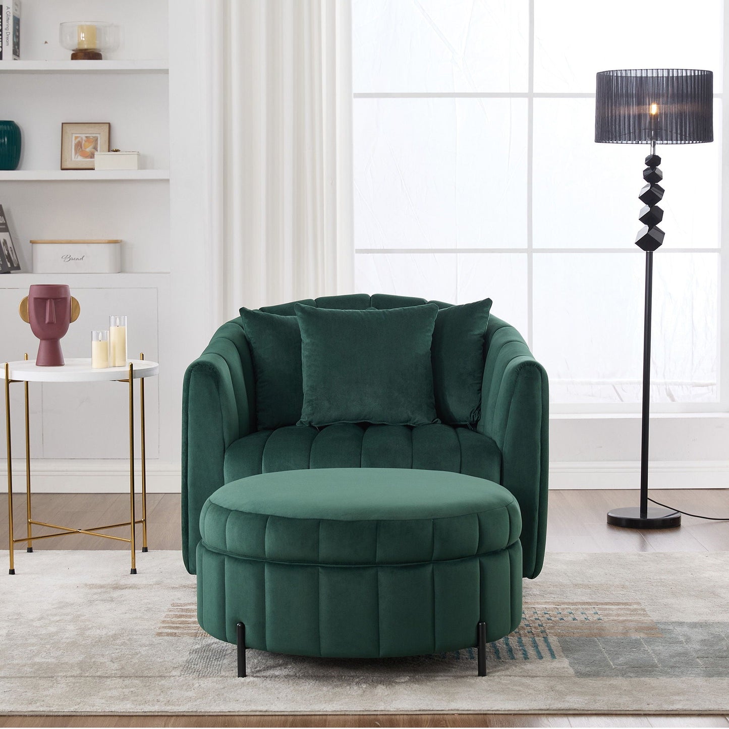 Oversized Velvet Swivel Barrel Accent Chair And Ottoman Set With Storage Home Essentials