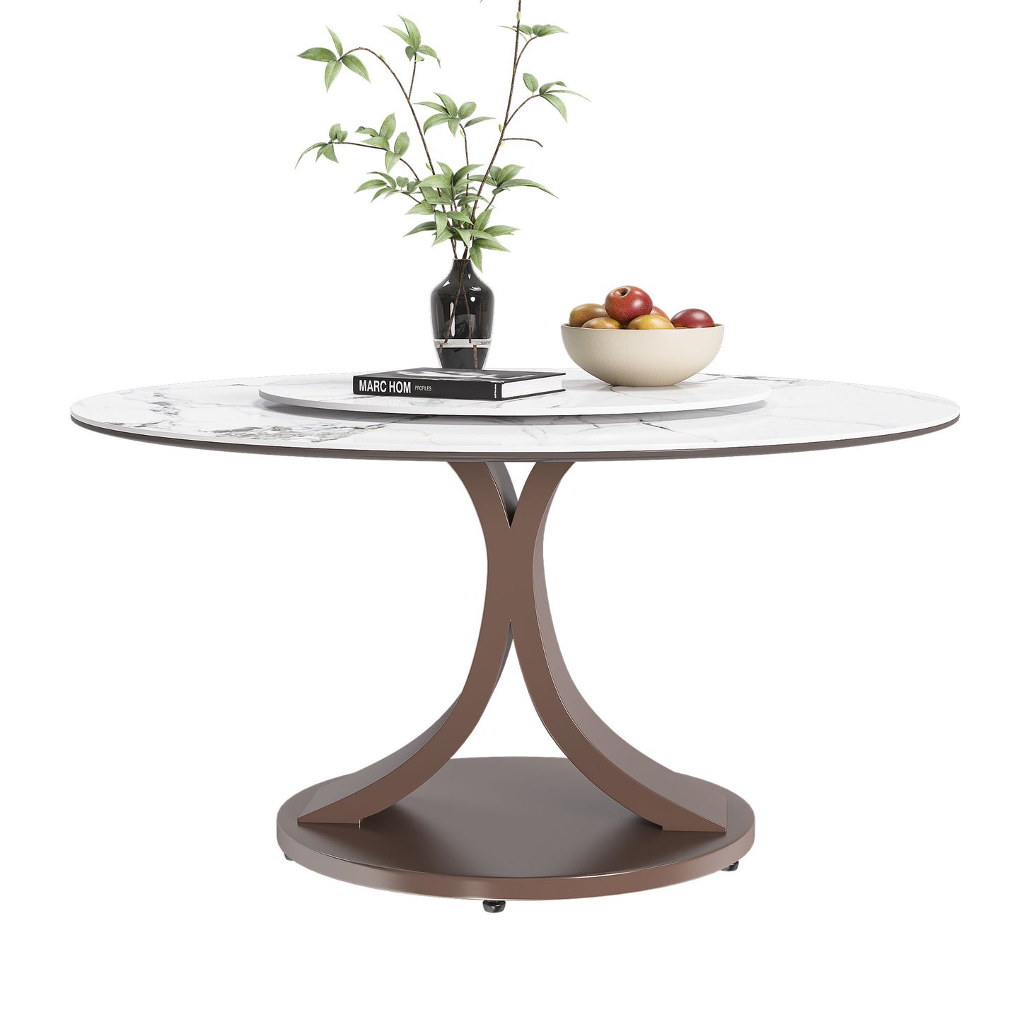 Round Dining Table With 360° Rotating Lazy Susan Scratch & Heat For Dining Room & Kitchen, Table Only - White Home Essentials