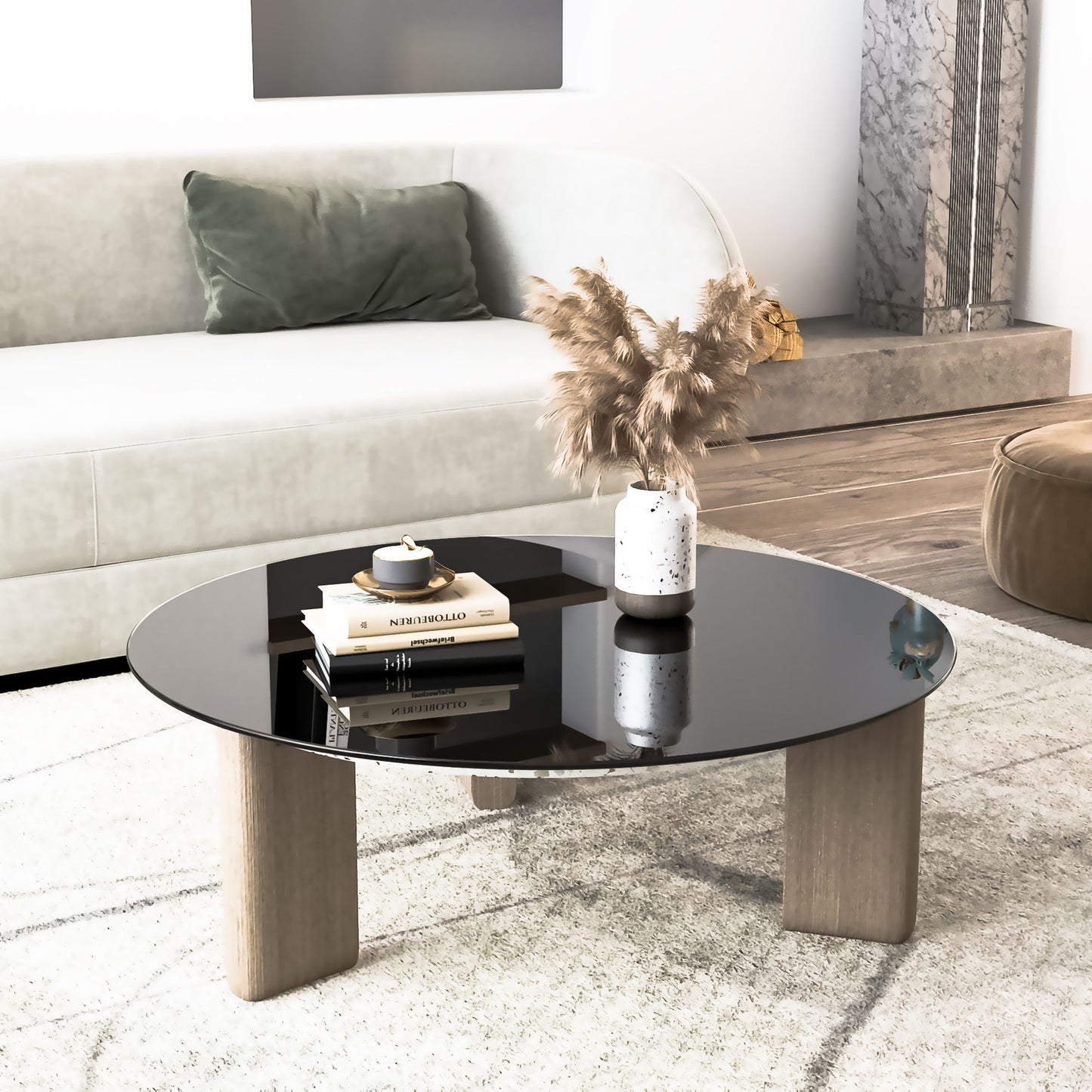 36" Round Tempered Glass Table Top Black Glass 1 / 4" Thick Round Polished Edge - Black Home Essentials