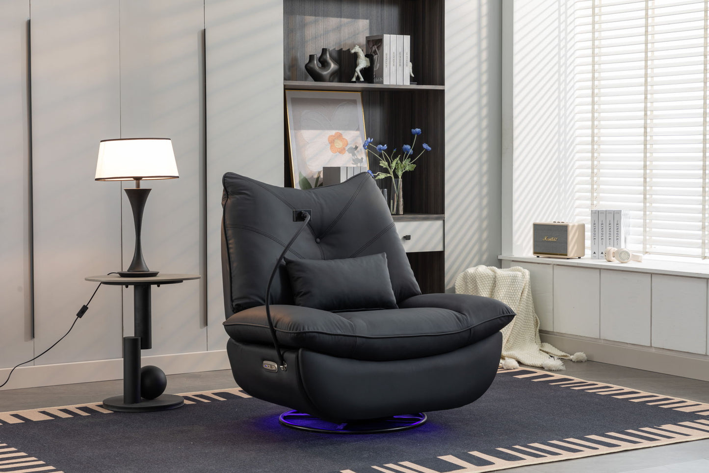 270 Swivel Glider Recliner Chair, Power Recliner Rocking Chair, USB Port Charge For Nursery Chair With Atmosphere Lamp For Living Room Bedroom Apartment Home Essentials