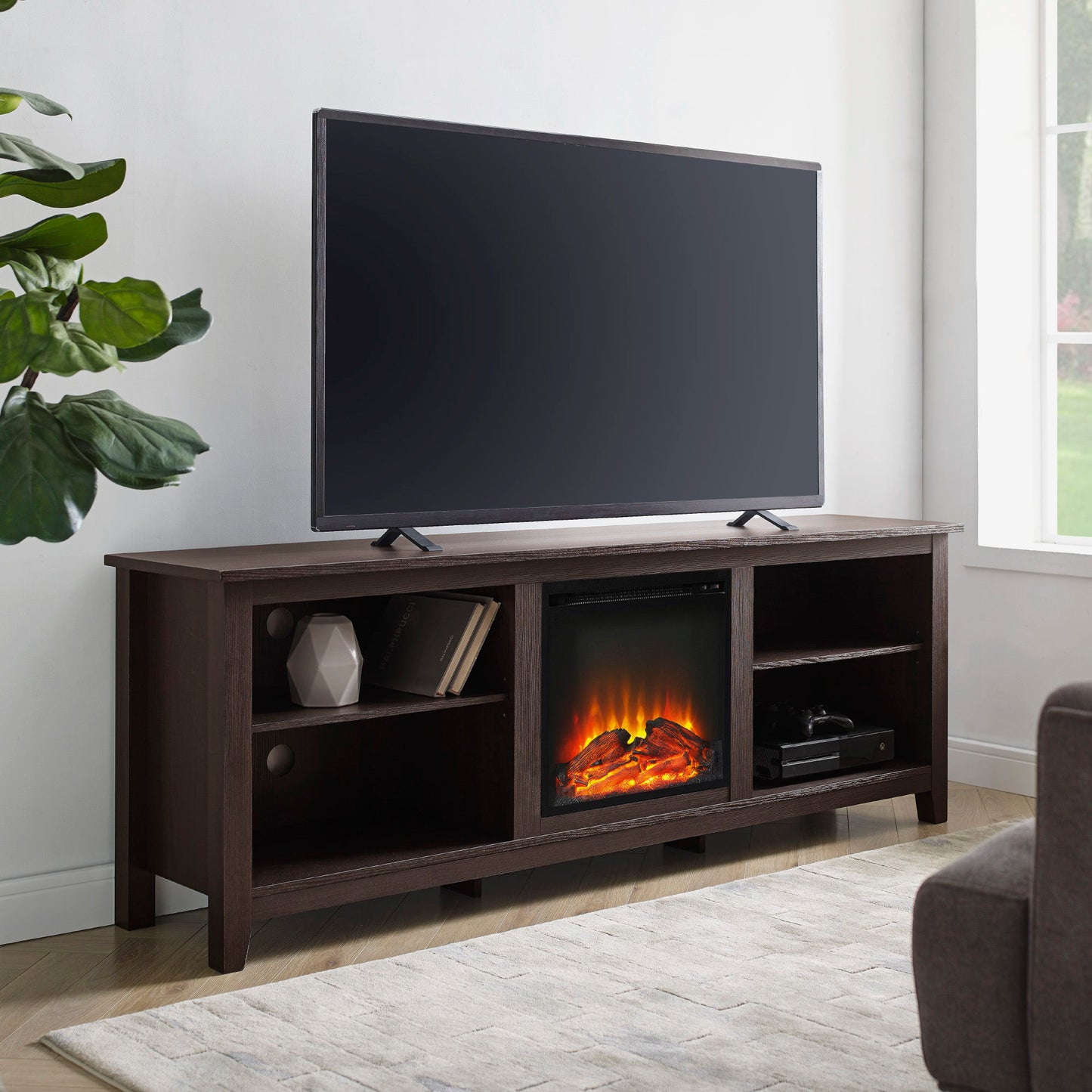 Modern Transitional 3 Shelf Open Storage 70" TV Stand For 80" TVs Walker Edison